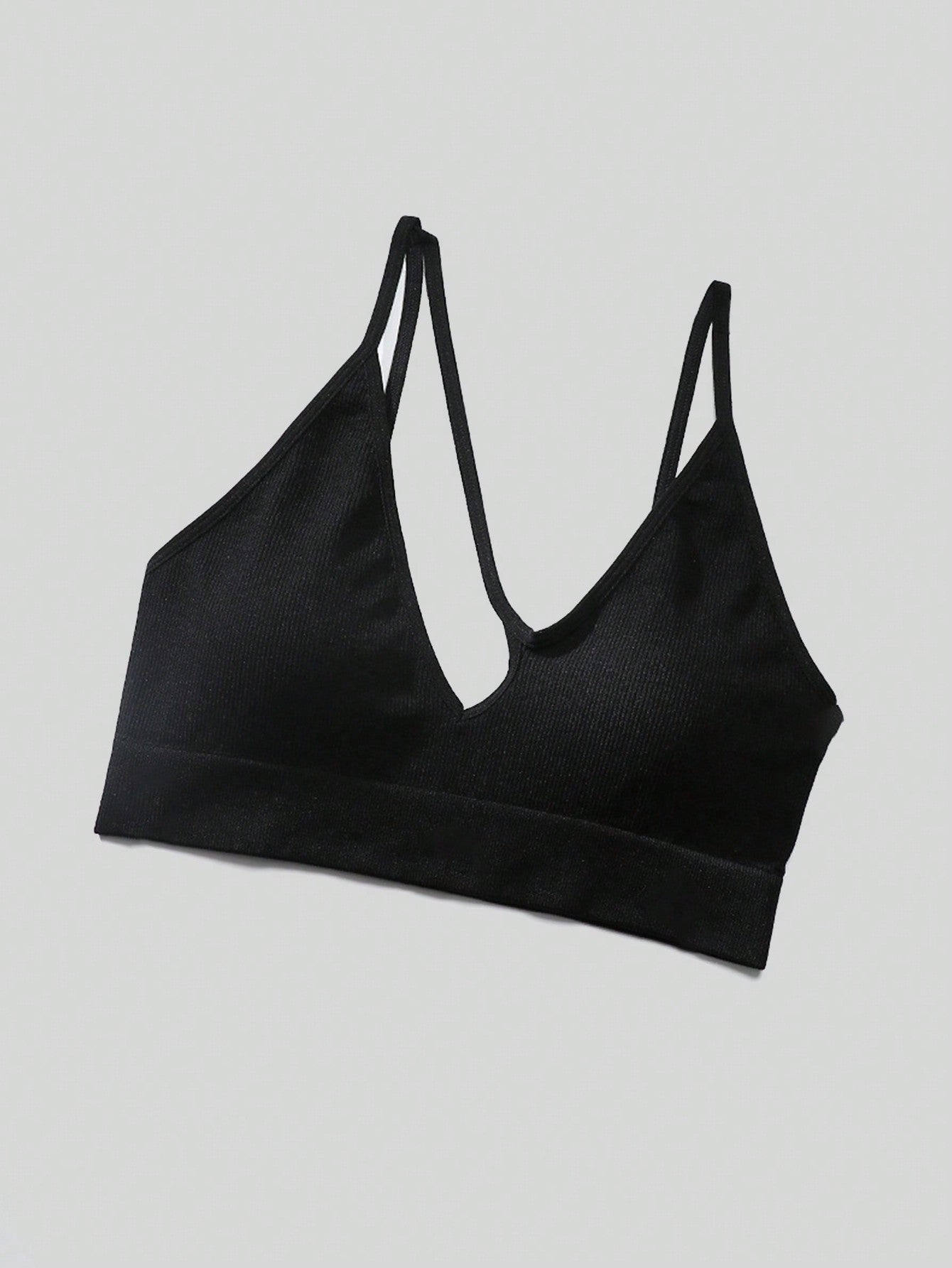 Sujetador sin costuras sexy para mujer, sin relleno, negro, correas delgadas, chaleco deportivo/fitness/yoga, soporte de espalda