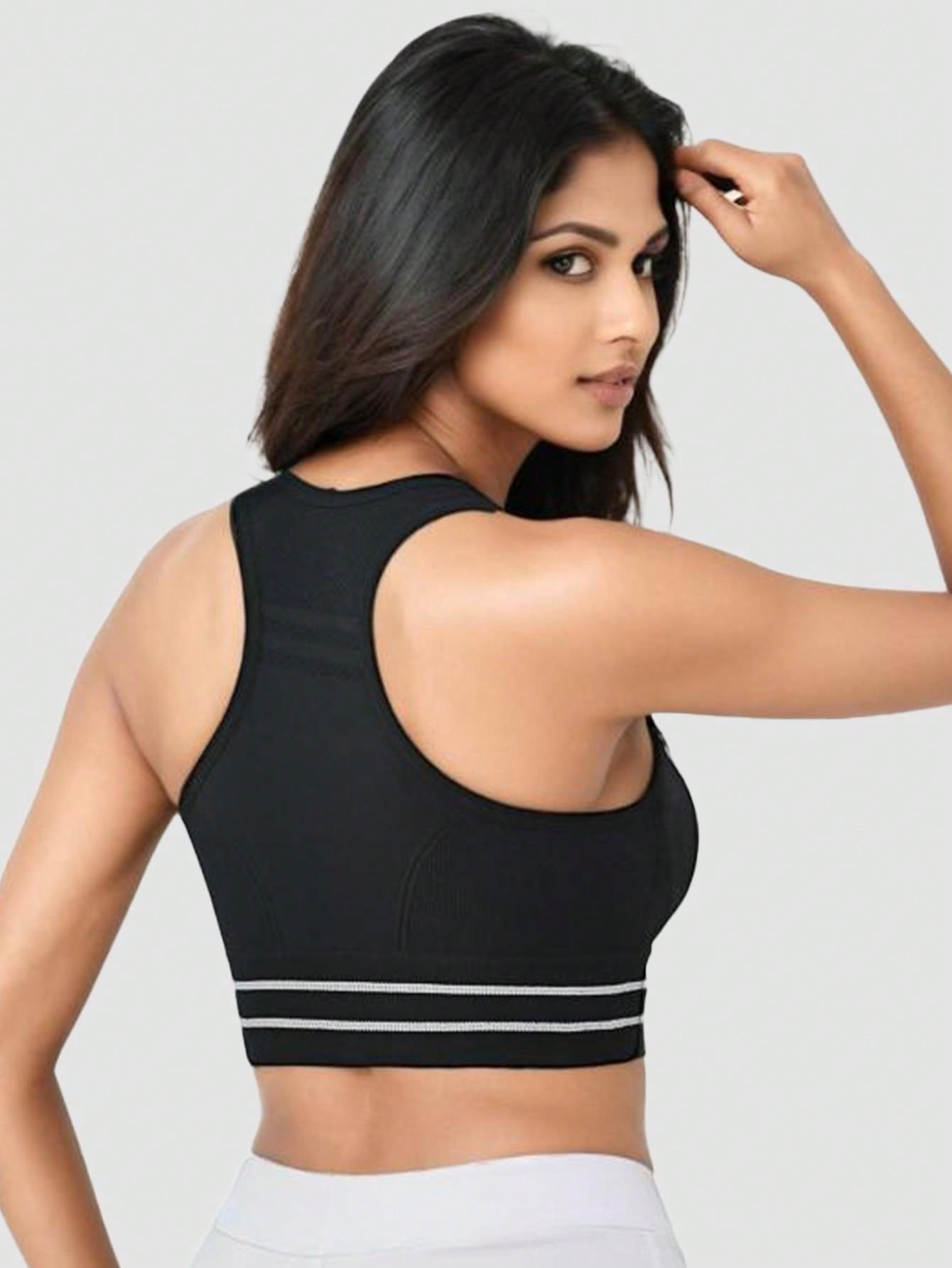 Sujetador deportivo negro de mujer, sin alambre, ropa interior atletica transpirable y comoda, delgada