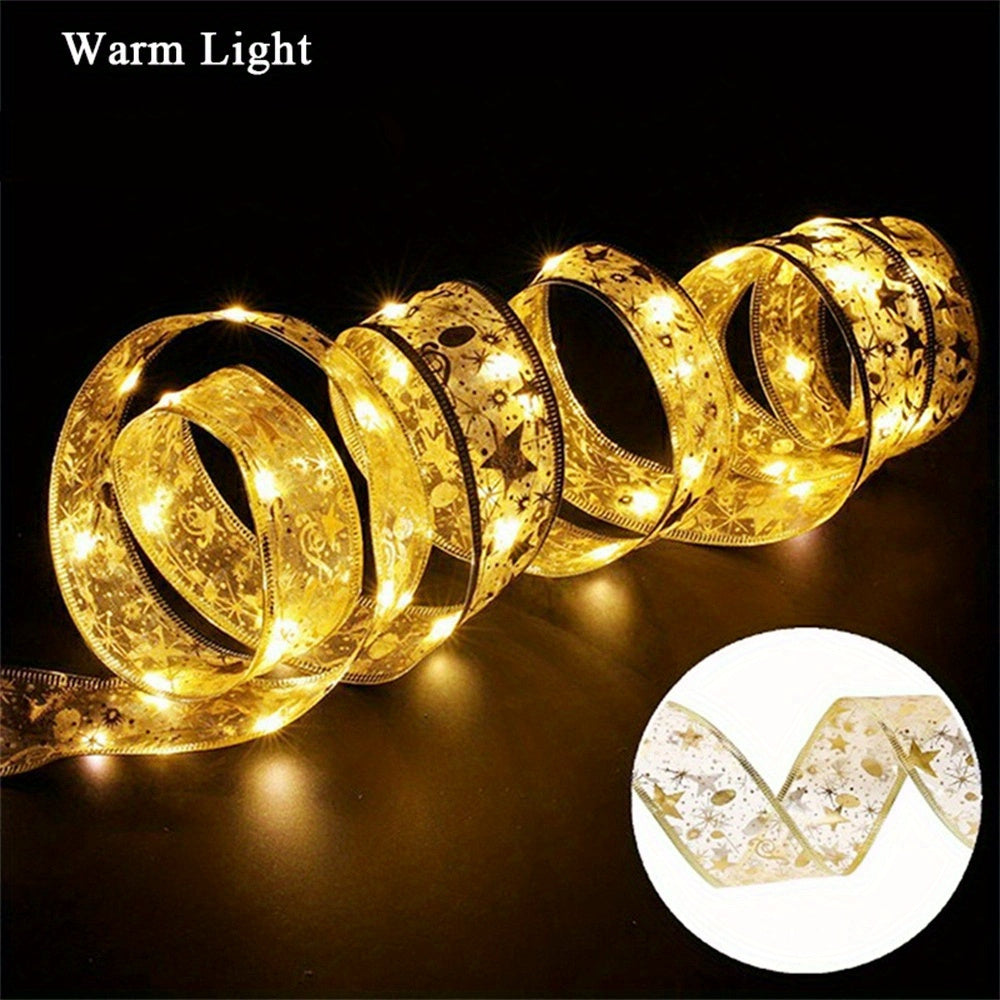 1pc Cinta de Luces LED Navideñas, Luces de Navidad con Pilas, Luces de Cinta Navideñas, Luz de Árbol de Navidad con Cinta para Bodas, Fiestas, Decoraciones Navideñas (Pila No Incluida)