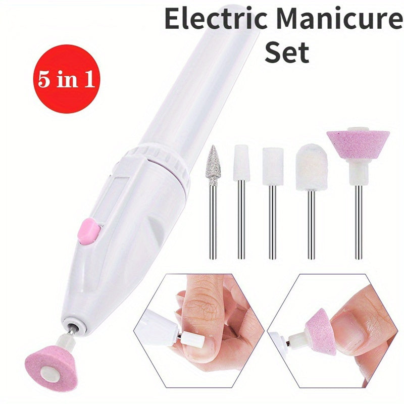 Set de Taladro Eléctrico Profesional 5 en 1 para Uñas, Herramienta de Manicura y Pedicura, Sin Fragancia, Funciona con Pilas (Sin Pilas) - Kit Personal de Herramientas para Uñas para Resultados de Calidad de Salón