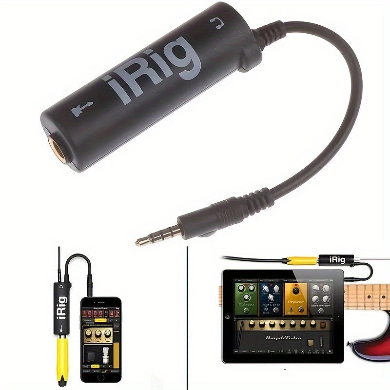 Adaptador de interfaz de guitarra iRig para Android e iOS - Conversor de línea de entrada plug-and-play con afinador, control de volumen y bucle de efectos para la práctica y grabación de guitarra móvil, adaptador de interfaz de guitarra, accesorio de gu