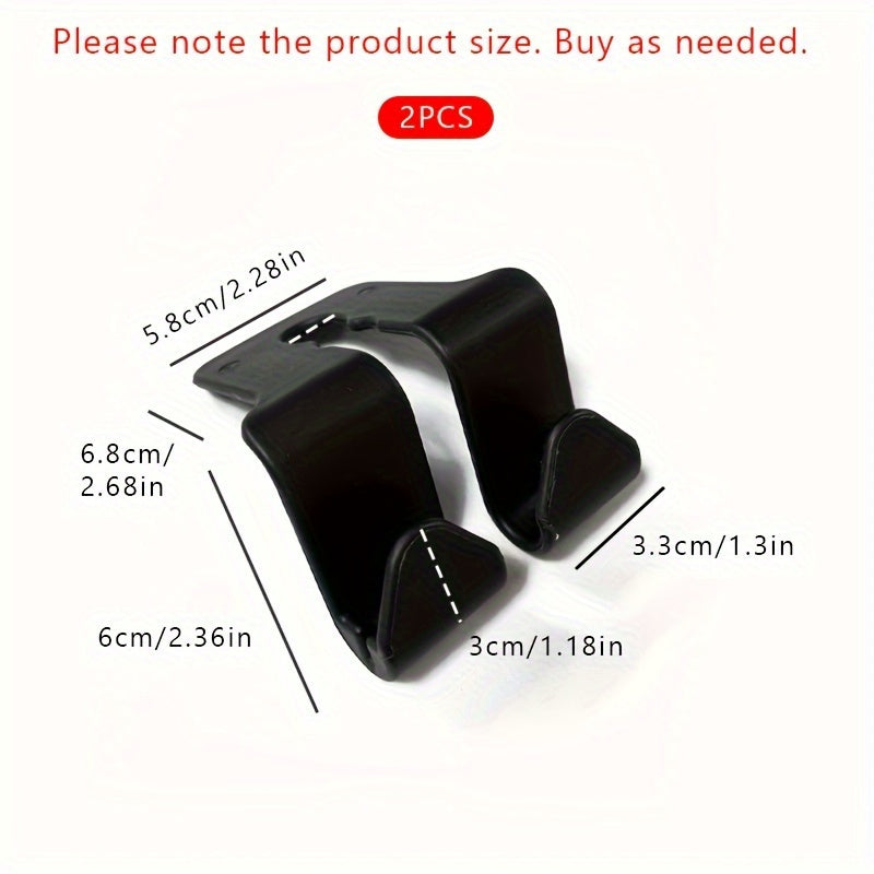 2 piezas de gancho multiusos para respaldo de asiento de coche - Gancho doble para almacenamiento de cinturones de seguridad, cojines de cabeza y accesorios, duradero plástico ABS negro, se adapta a la mayoría de los vehículos, organizador de cinturones