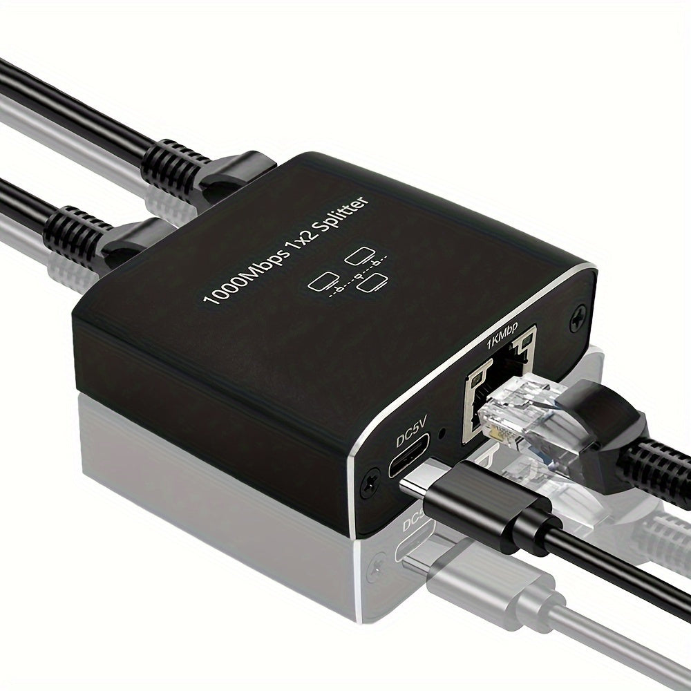 Adaptador divisor Gigabit Ethernet - Divisor de cable de red RJ45 de 1 a 2 puertos con alimentación USB - Uso compartido de conexión a Internet de doble dispositivo para Cat5/5e/6/7/8 - Divisor LAN Y RJ45 de alta velocidad de 1000 Mbps