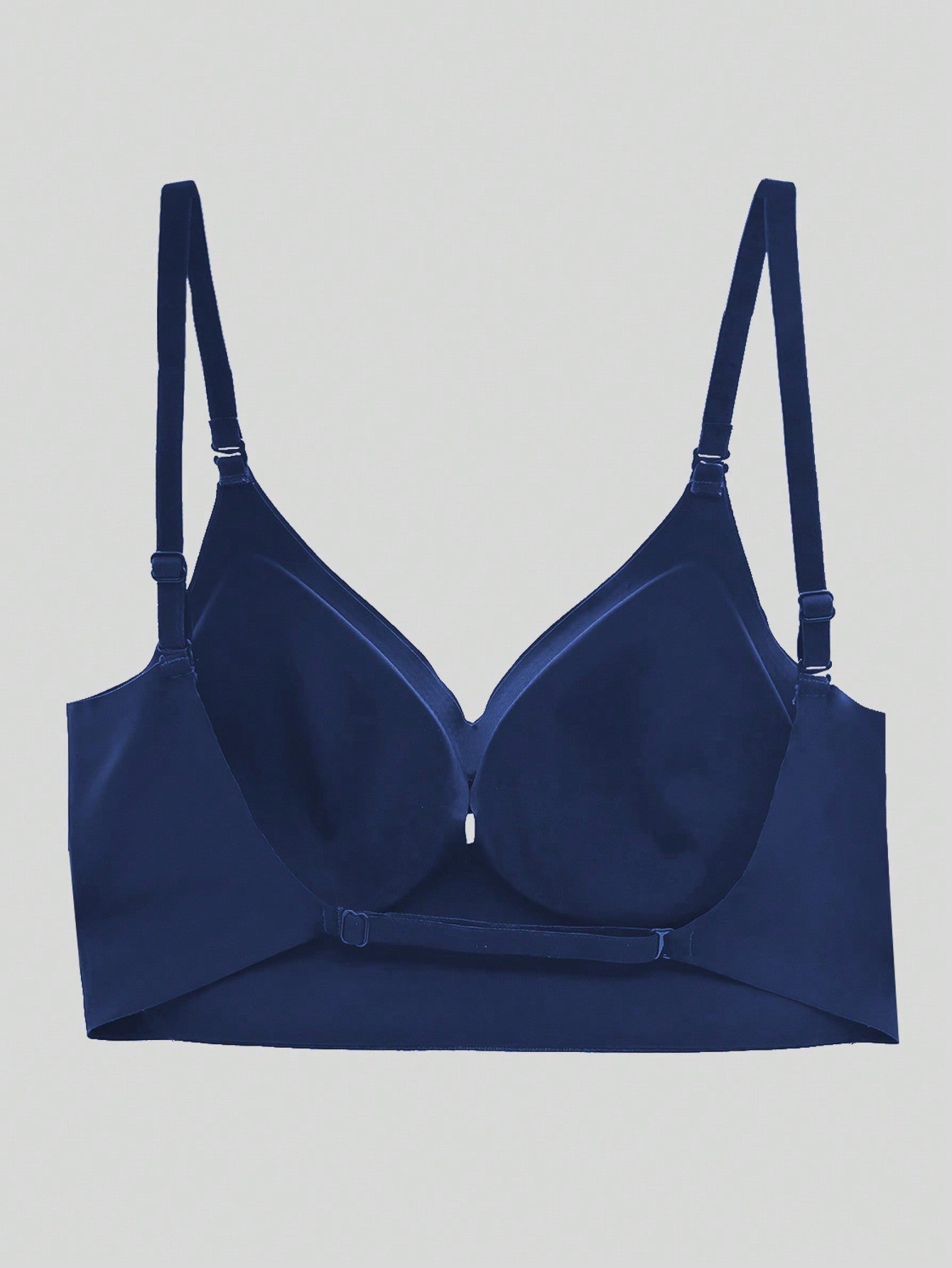 Brasieres traseros bajos sin respaldo para mujeres, ropa interior con escote profundo en V y realce push-up, sujetador sin costuras y transpirable con acolchado, adecuado para ninas con pechos pequenos en azul marino, lenceria