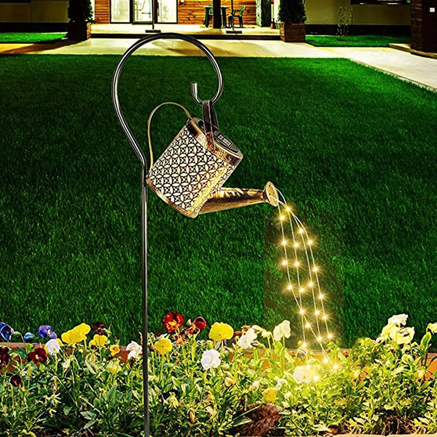 Regadera de Luz Solar para Exteriores - Arte de Jardín con Cielo Estrellado y LED Blancos Cálidos, Marco Metálico Alimentado por Energía Solar para Navidad, Bodas, Terrazas y Patios, Decoración de Fiestas | Regadora Decorativa | Construcción Duradera en