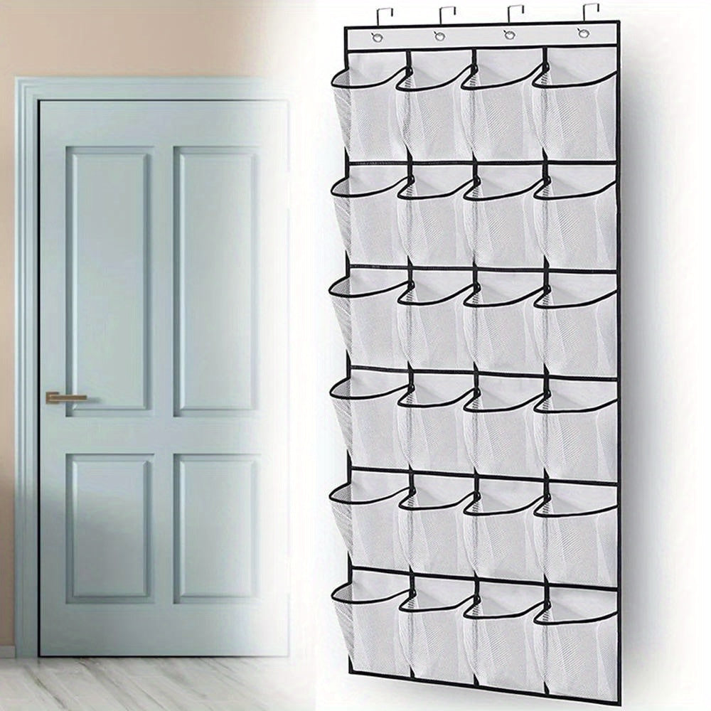 Organizador de zapatos de 24 bolsillos para colgar en la puerta - Estante de zapatos de plástico duradero con bolsillos de malla grandes, soporta hasta 33 libras, Almacenamiento y organización de armario, Sin cargador, No requiere batería
