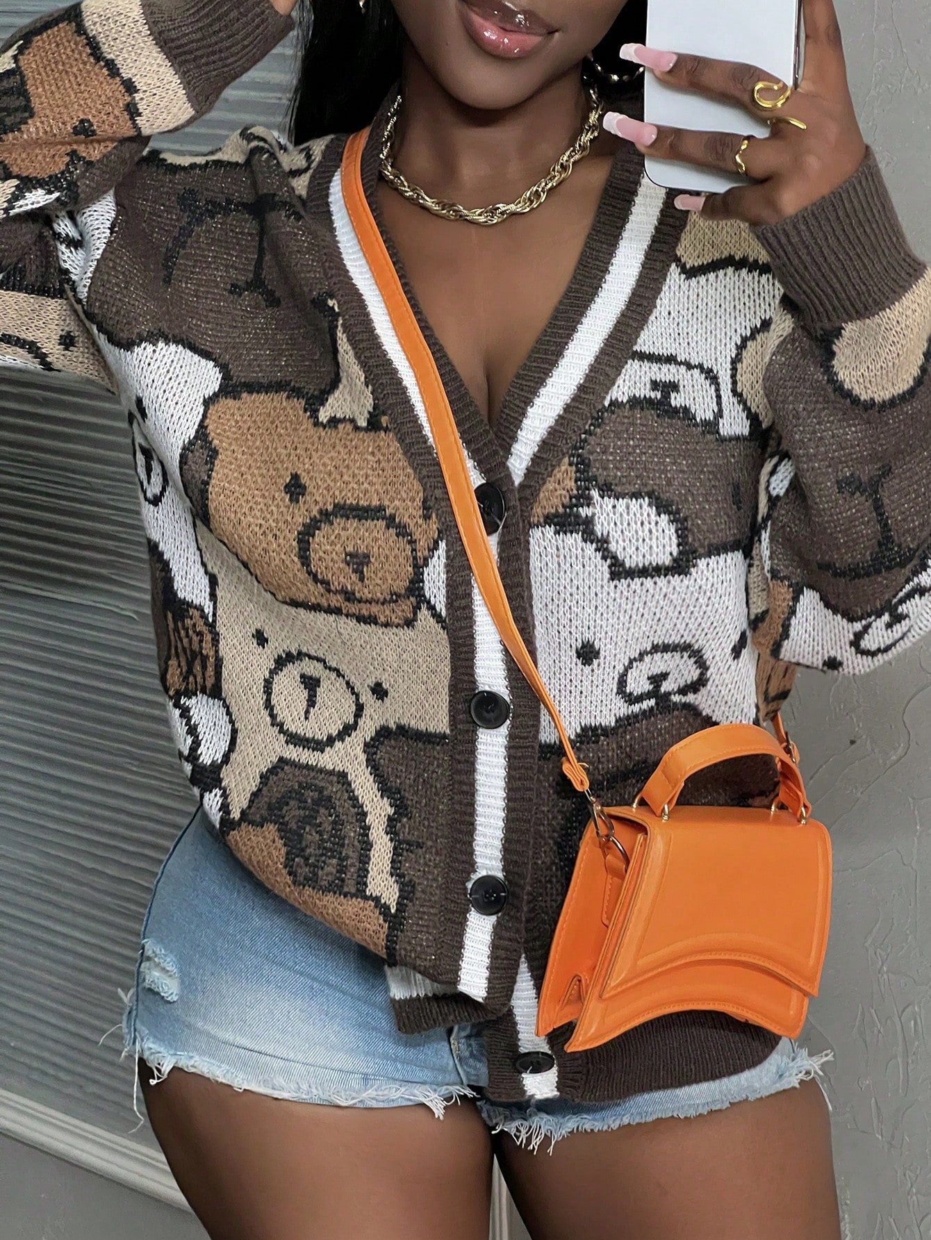 Slayr chaqueta de punto casual con patron asimetrico y contraste de color para mujer