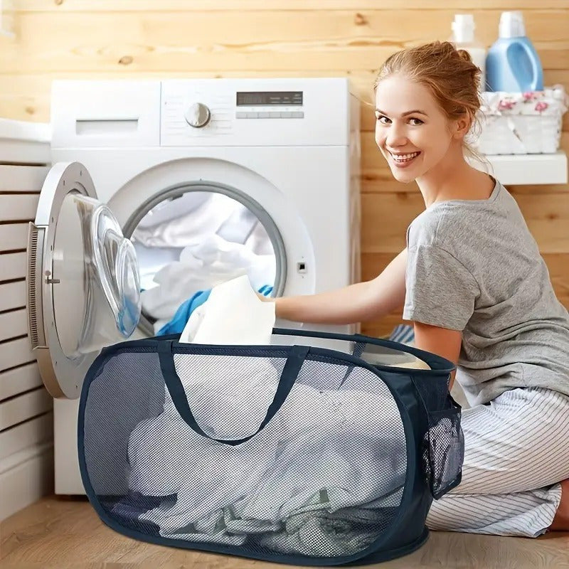 Cesto de ropa sucia extra grande con malla y asas, plegable, bolsa de almacenamiento versátil para múltiples habitaciones