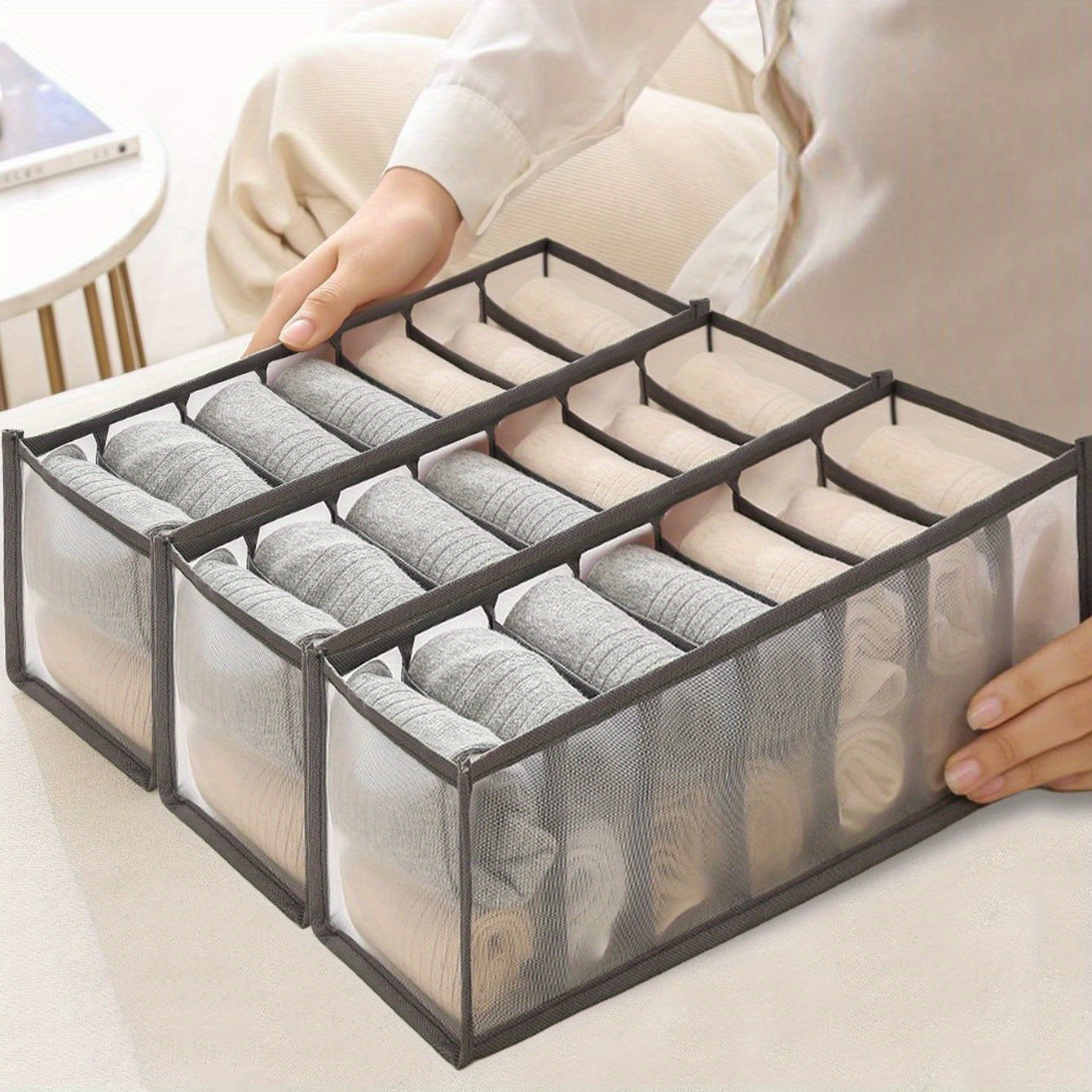 Organizador de 3 piezas para ropa interior y calcetines - Divisor de cajones de 7 compartimentos, artículos esenciales para la organización del armario del hogar