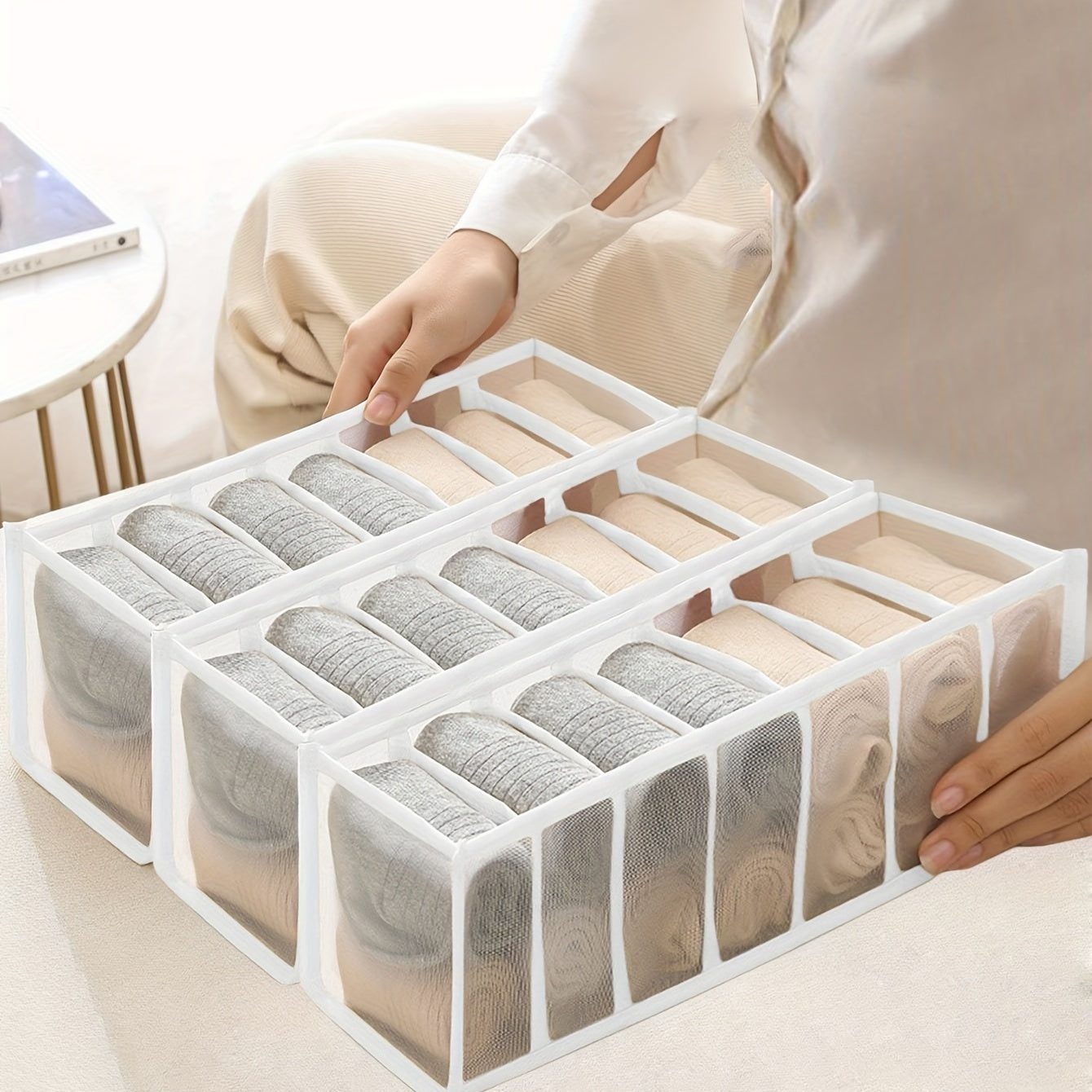 Organizador de 3 piezas para ropa interior y calcetines - Divisor de cajones de 7 compartimentos, artículos esenciales para la organización del armario del hogar