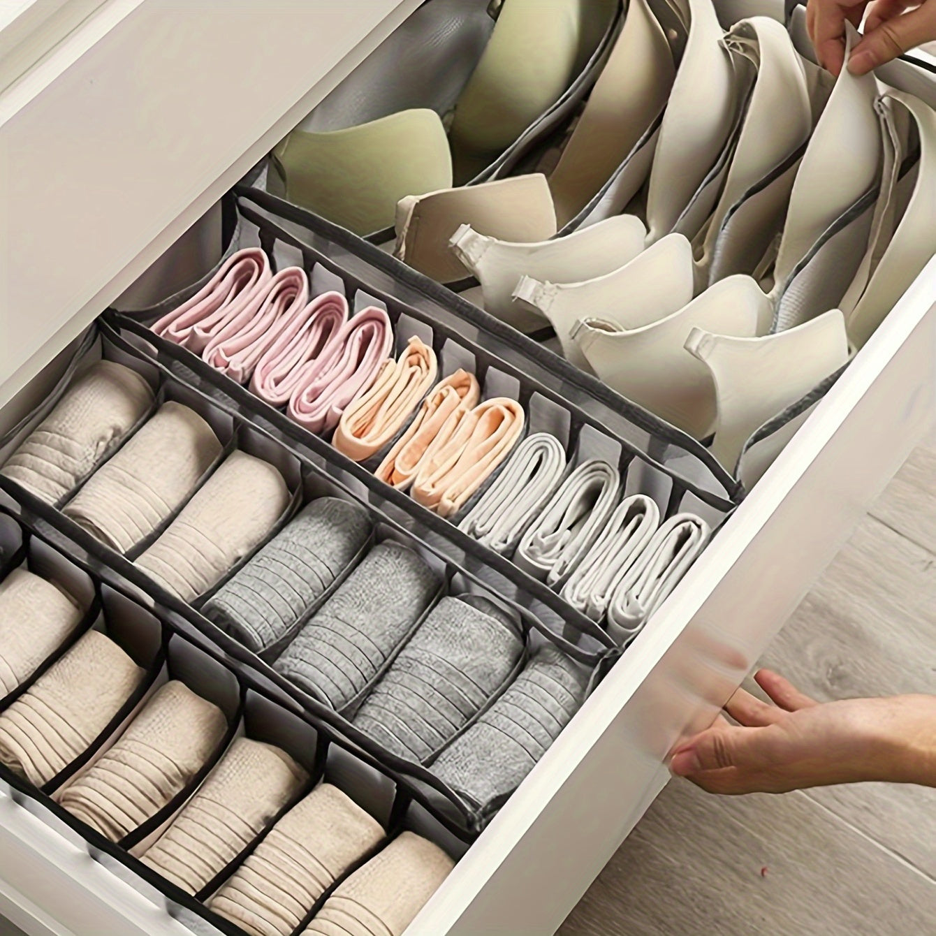 Organizador de 3 piezas para ropa interior y calcetines - Divisor de cajones de 7 compartimentos, artículos esenciales para la organización del armario del hogar