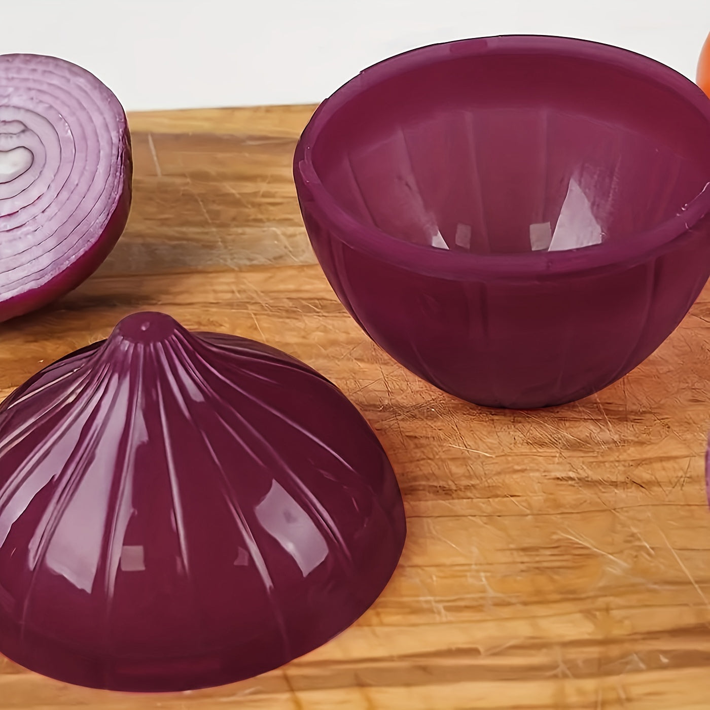 2 piezas Conjunto de conservadores de alimentos de plástico, en forma de limón y cebolla, multiusos, seguros para congelador, con tapa abatible, lavado a mano, sin necesidad de electricidad, con cajas de conservación de frutas y verduras, para cocina