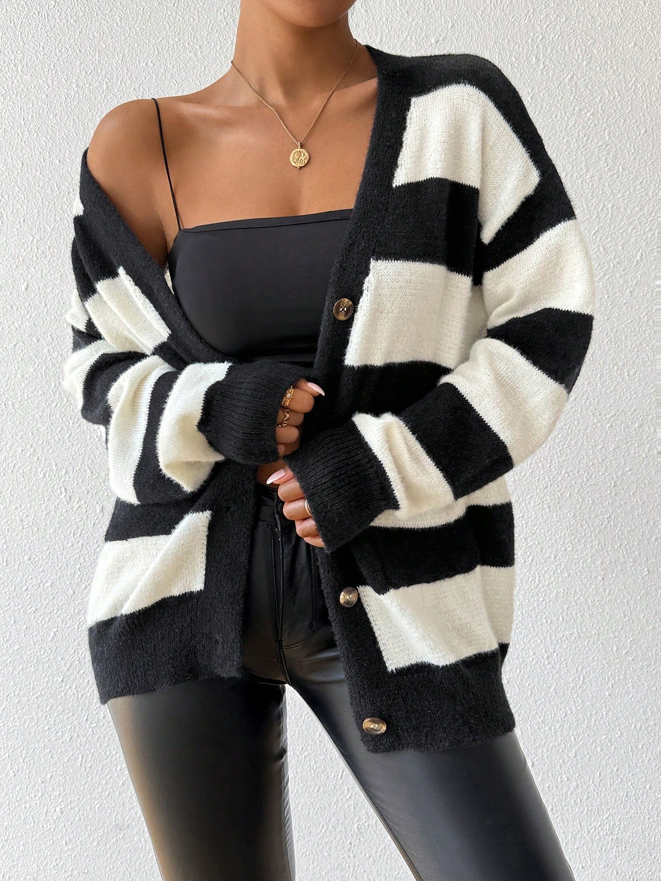 Essnce nueva moda sueter de lana de imitacion de vison con rayas para mujer, otono/invierno