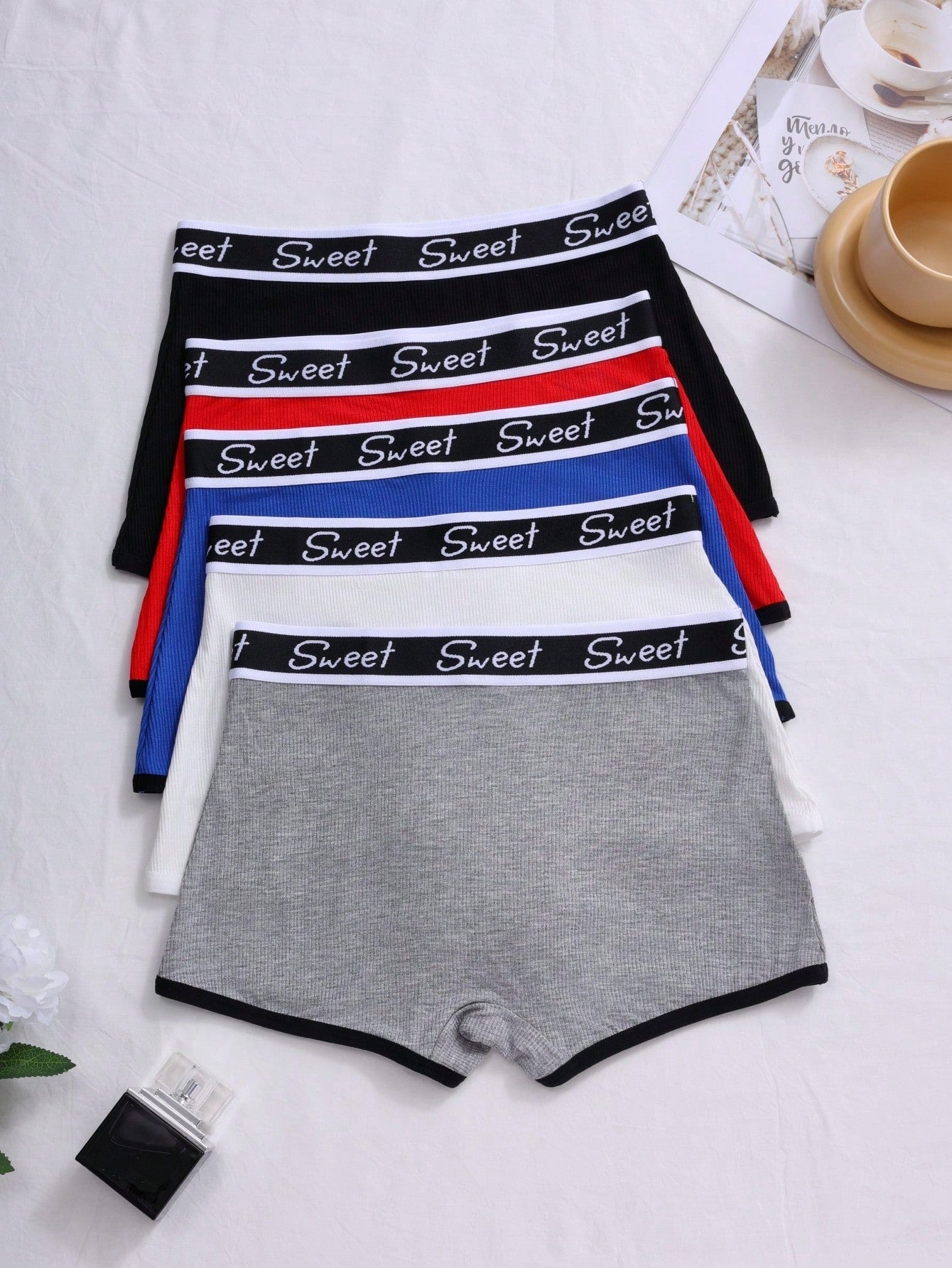 5 piezas pantis acanalados de moda para mujeres, colores surtidos