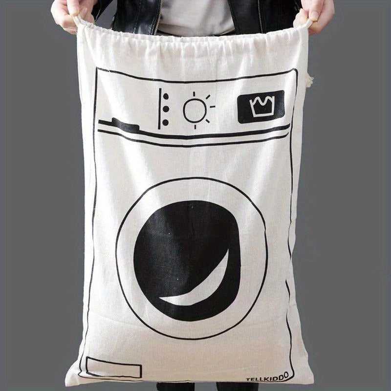Bolsas de almacenamiento de lavandería de lona con cierre de cordón - Tela de tejido no tejido multipropósito, organizador rectangular de edredón, bolsa de ropa sucia para viajes, hogar, dormitorio - 1PC