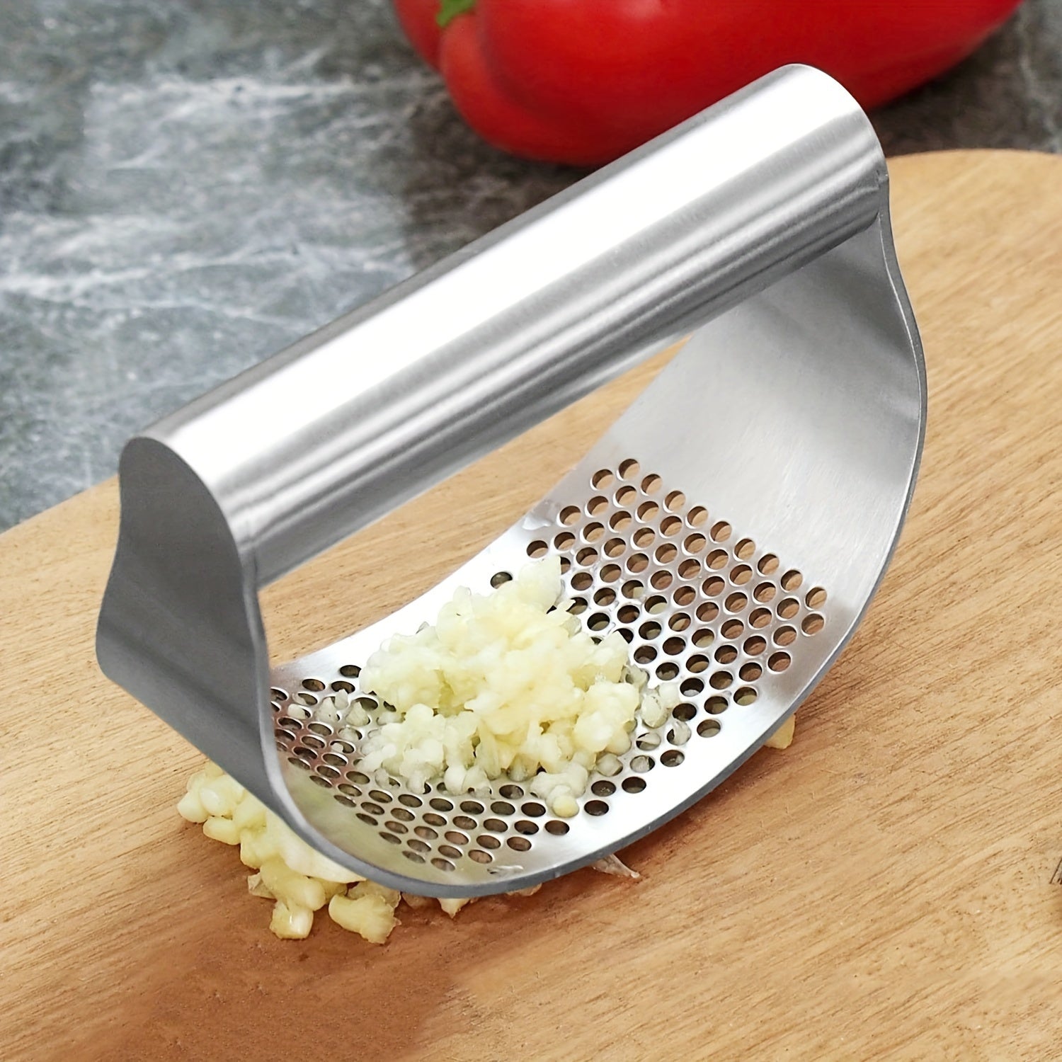 Prensa de ajo de acero inoxidable de primera calidad - Manual, gadget de cocina no eléctrico para una preparación fácil de alimentos, apto para lavavajillas y metal seguro para alimentos.