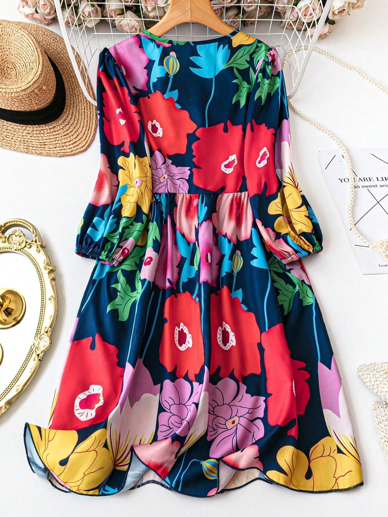 Holidaya vestido mini con volantes, cuello en v y lazada al frente con estampado floral para mujer, verano-otono