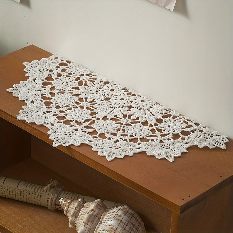 Mantel de Estilo Vintage Chic para Mesas de TV - Perfecto para Decoración del Hogar, Regalo Ideal para Navidad, Halloween, Acción de Gracias | Poliéster Duradero, Blanco