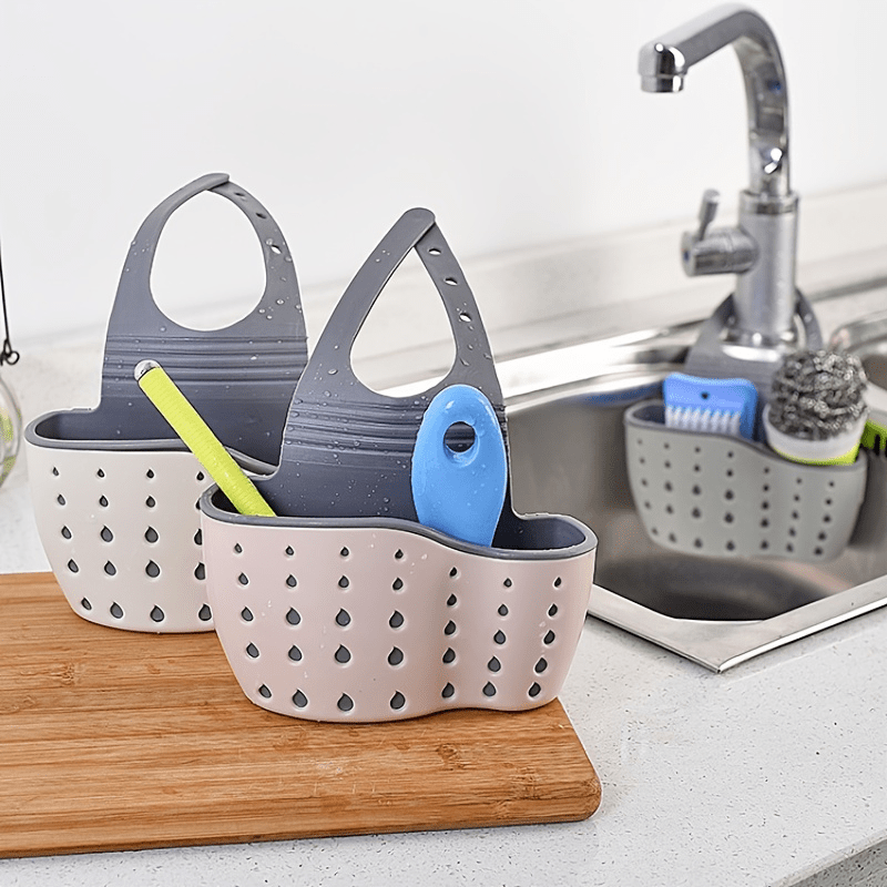 Cesta colgante de fregadero de doble capa y rejilla de drenaje - Plástico resistente, diseño que ahorra espacio con múltiples compartimentos para platos, tazas, utensilios - Organizador de fregadero de cocina, rejilla de drenaje sobre el fregadero