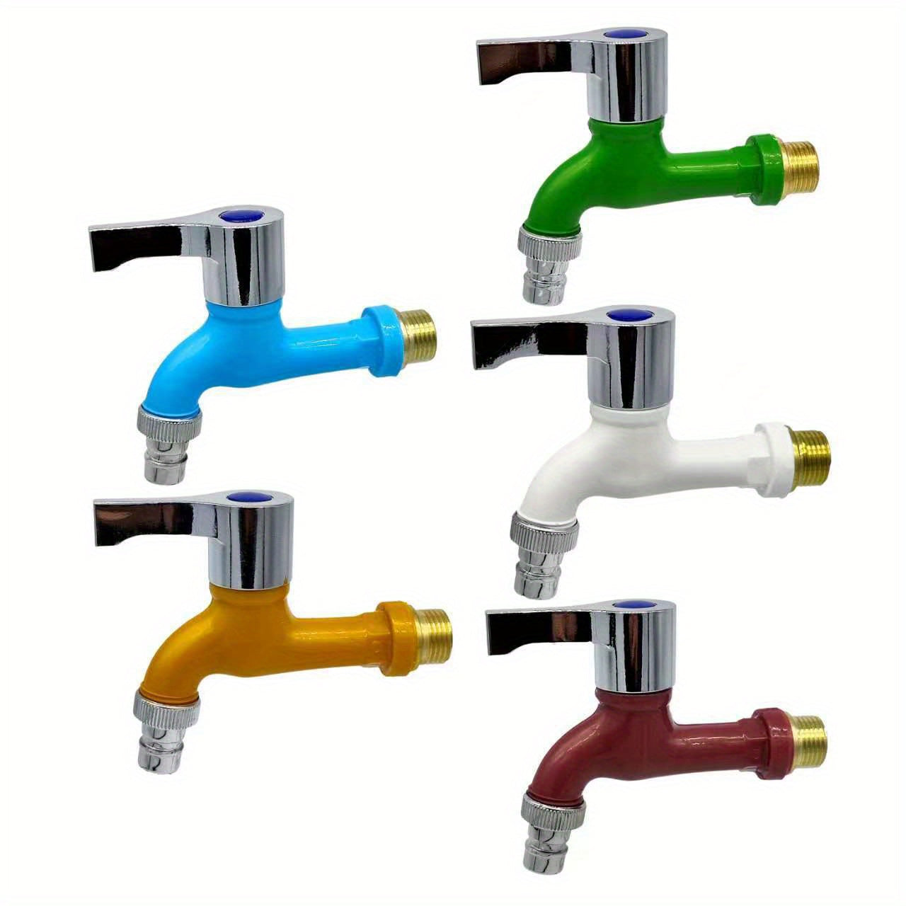 1pc Grifo de Agua Fría de Plástico Duradero con Mangos Cromados - Disponible en Negro, Azul, Verde, Blanco, Rojo, Naranja - Ideal para Uso Doméstico