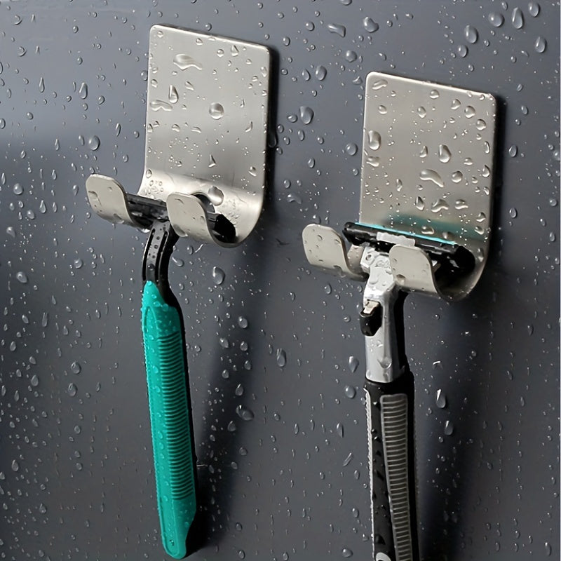 2 Piezas de Estante y Organizador para Navajas de Acero Inoxidable Sin Taladro - Organizador Multifuncional para Baño, Almacenamiento Espacioso con Diseño Moderno, Acabado Metálico Brillante, Material Resistente al Óxido, Ganchos Utilitarios