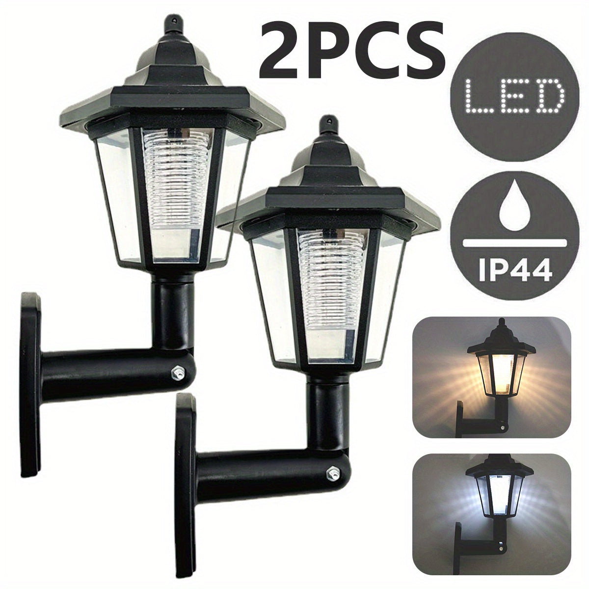 2 luces solares hexagonales para exterior, lámpara de pared LED solar, farol retro, decoración de jardín, luz solar para calle