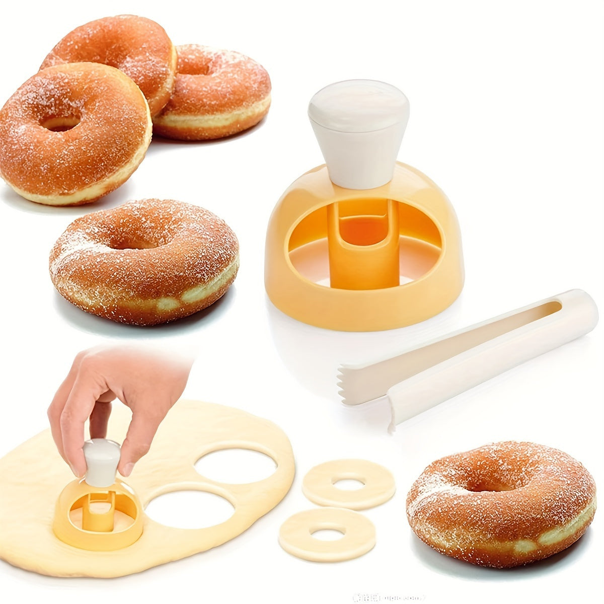 2 piezas/juego cortador de donas de plástico con pinza para sumergir, molde de donas, fabricante de donas, herramienta de horneado de donas DIY antiadherente