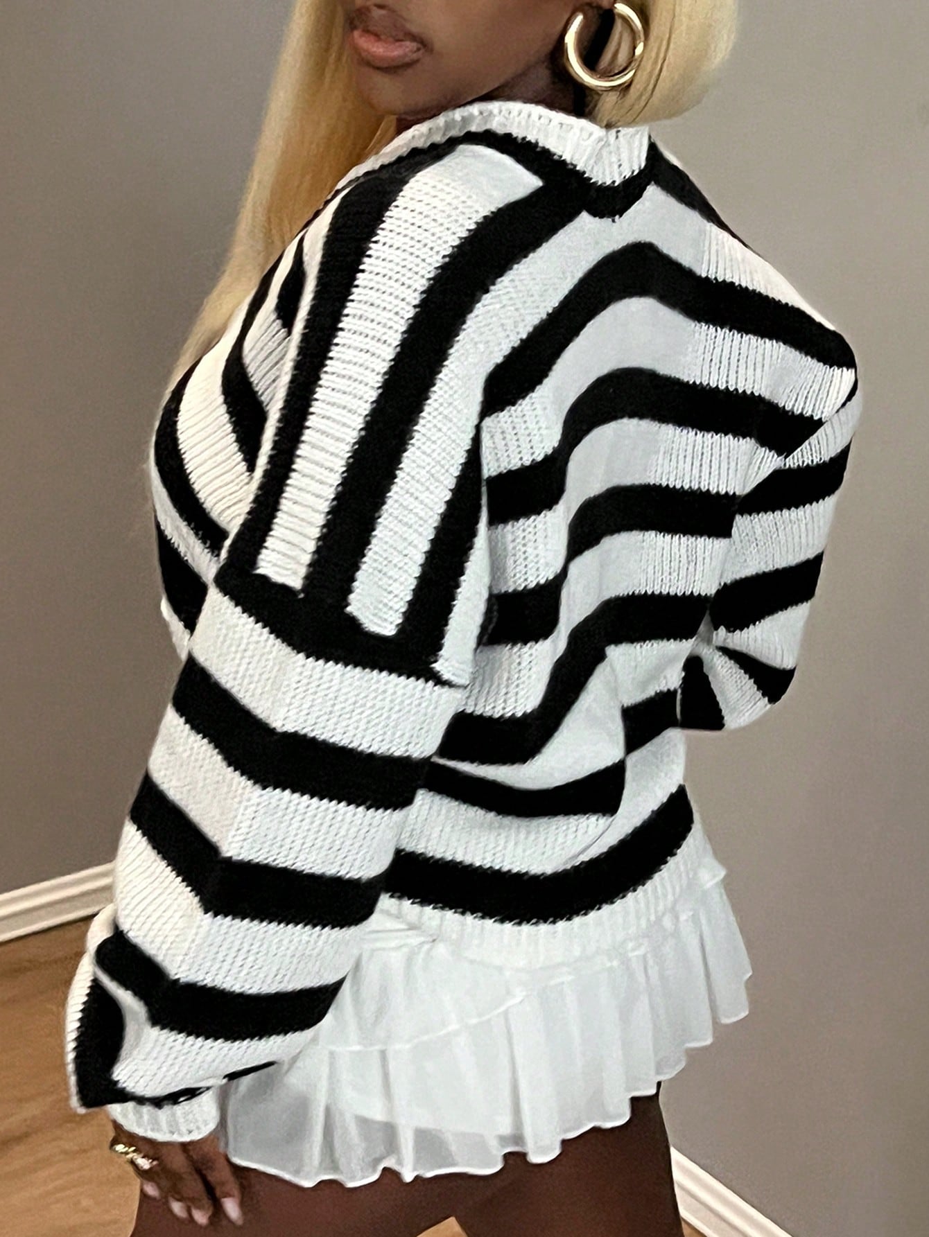 Bamgleam chaqueta de punto de manga larga, chaqueta de punto con botones horizontales en blanco y negro, de diseno sexy y holgado, ideal para reuniones con amigos en otono e invierno