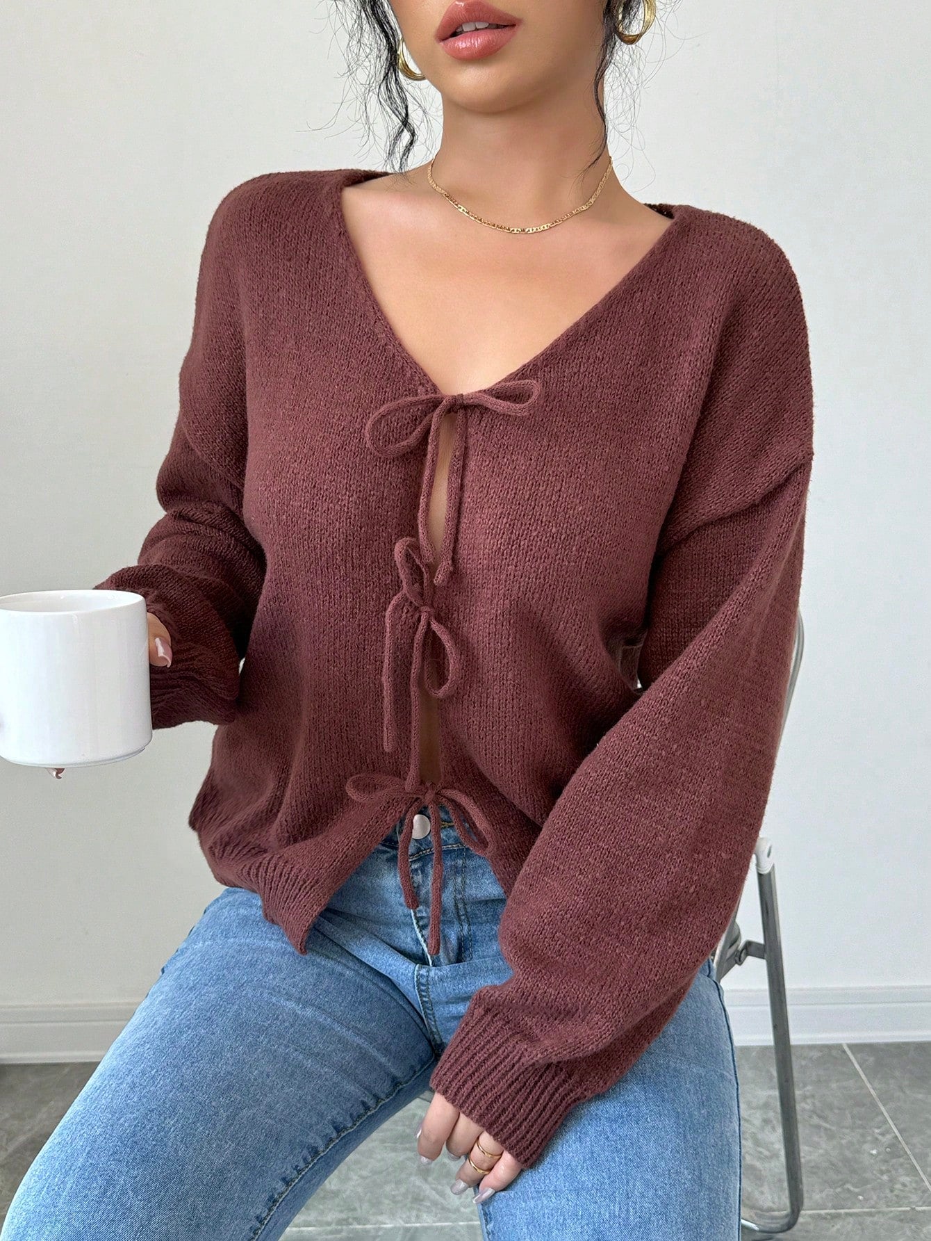 Prive chaqueta de punto con cremallera de unicolor informal, versatil para otono/invierno