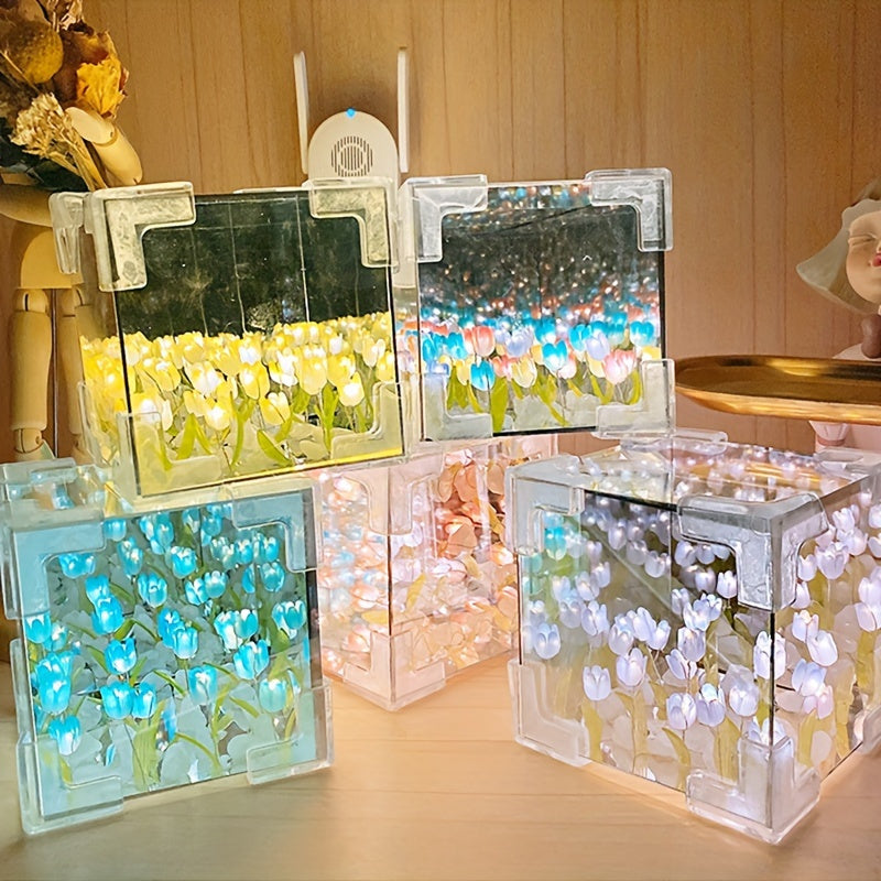 Lámpara de tulipán DIY, lámpara nocturna para armar, regalo para San Valentín, cumpleaños, decoración creativa para habitación, lámpara nocturna de flor artificial, ideal para regalos de Halloween y Navidad, obsequio de Año Nuevo, iluminación inteligente