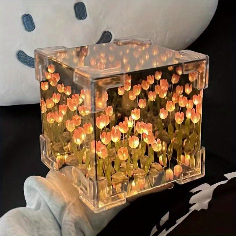 Lámpara de tulipán DIY, lámpara nocturna para armar, regalo para San Valentín, cumpleaños, decoración creativa para habitación, lámpara nocturna de flor artificial, ideal para regalos de Halloween y Navidad, obsequio de Año Nuevo, iluminación inteligente