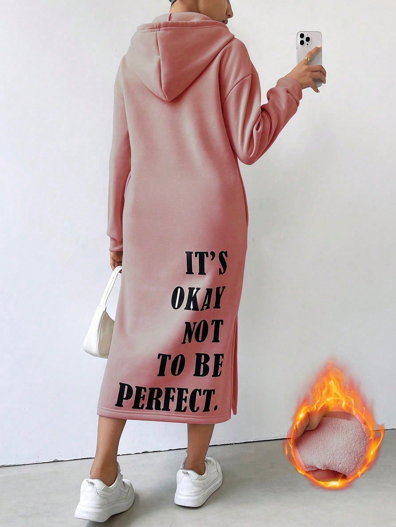 Lune vestido con capucha de manga larga, bolsillo y unicolor minimalista para mujer