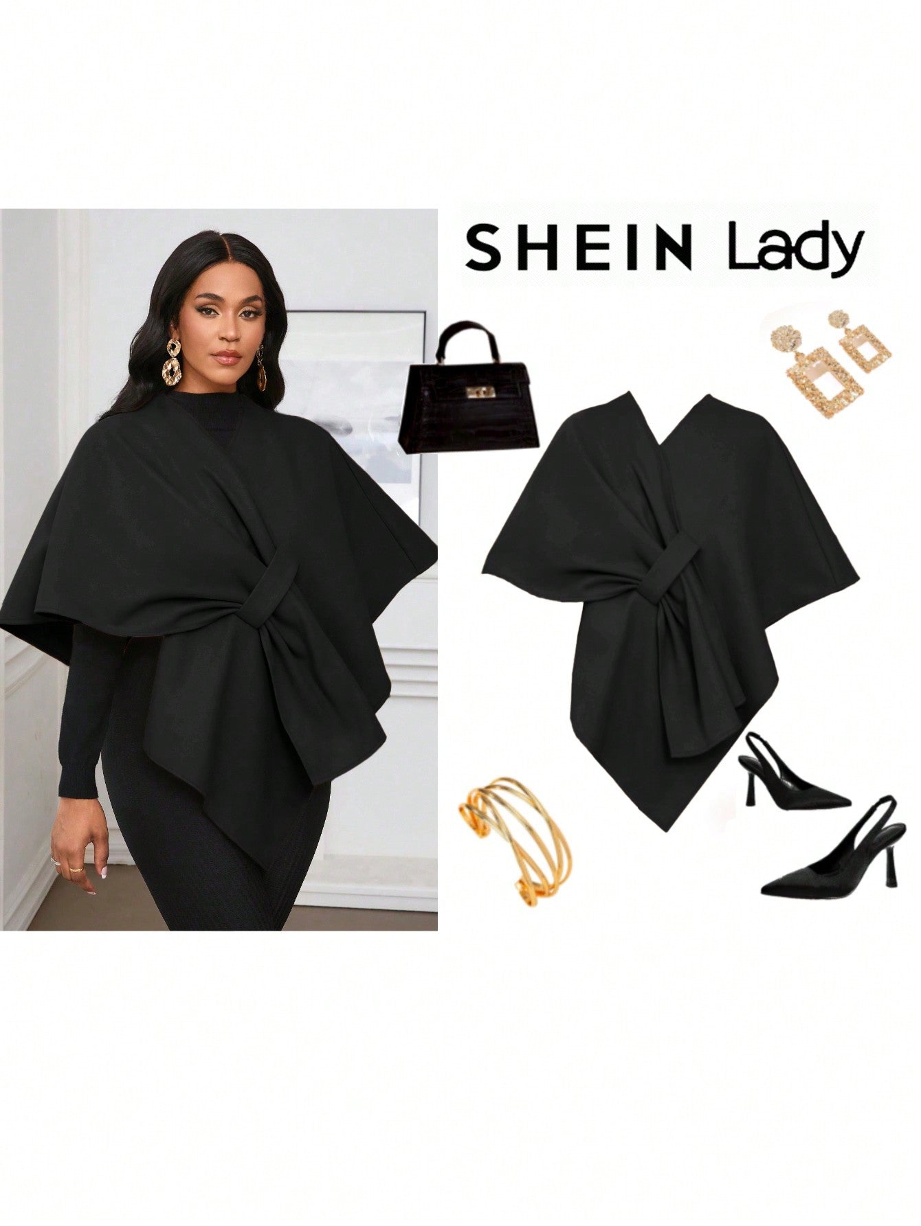 Lady poncho para mujer con diseno de drapeado en la cintura y lazo