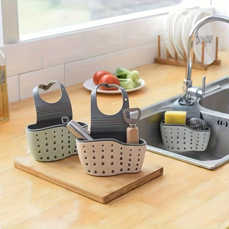 Organizador de Fregadero de Cocina que Ahorra Espacio con Porta Jabón y Paño de Cocina - Cesta de Drenaje Colgante Ajustable para Almacenamiento Eficiente