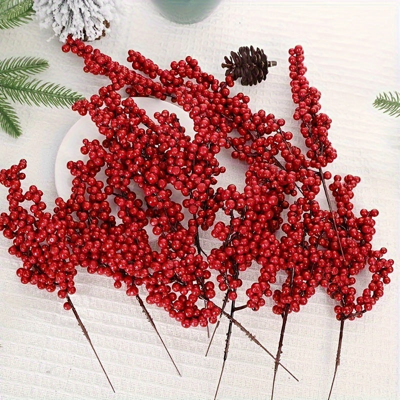15 piezas de ramitas de bayas artificiales rojas, bayas de plástico para decoración navideña DIY, versátiles para árbol de Navidad, primavera, verano, Día de San Valentín, graduación - No requieren energía