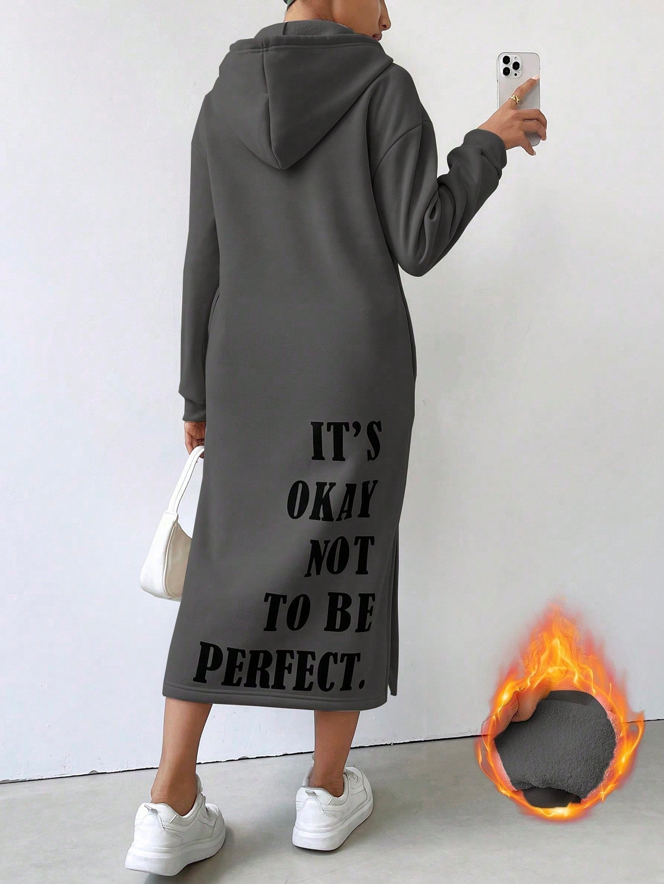 Lune vestido con capucha de manga larga, bolsillo y unicolor minimalista para mujer