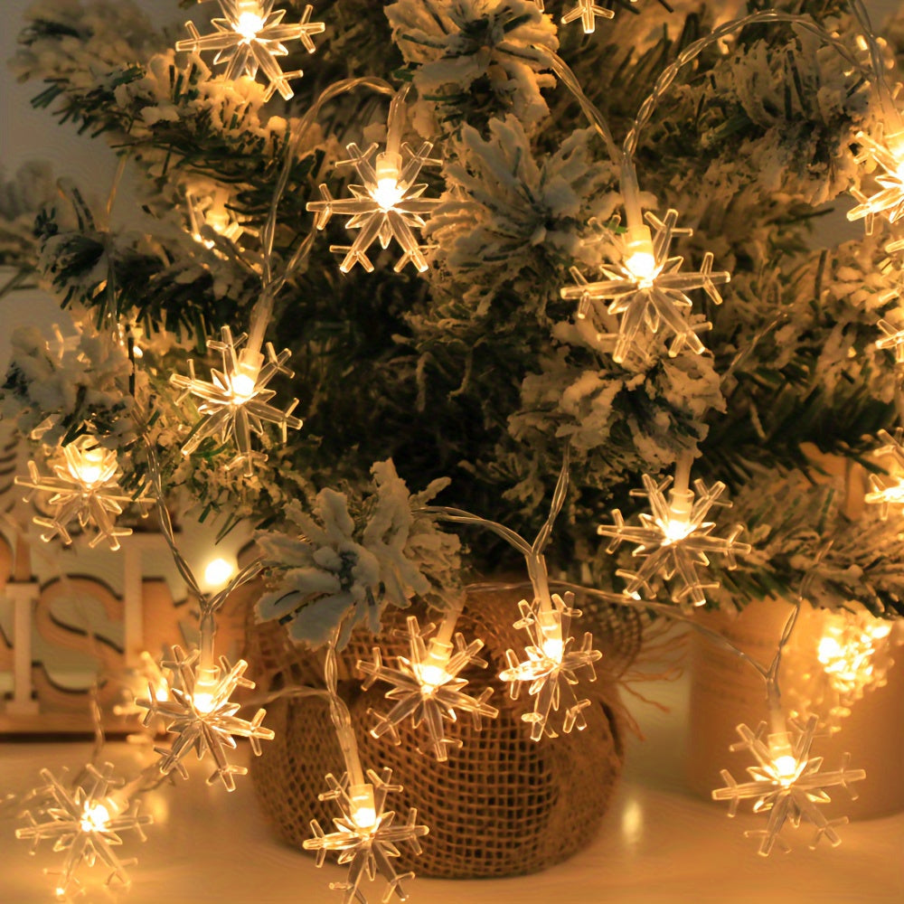 Luces de Cuerda con Forma de Copo de Nieve, Funcionan con Pilas, para Interiores, Fiestas, Bodas y Decoraciones Navideñas, Luces de Hadas para Sala de Estar, Pasillo, Dormitorio, Barandilla de Escalera, Árbol de Navidad, Fiesta de Año Nuevo, Bodas, Decor