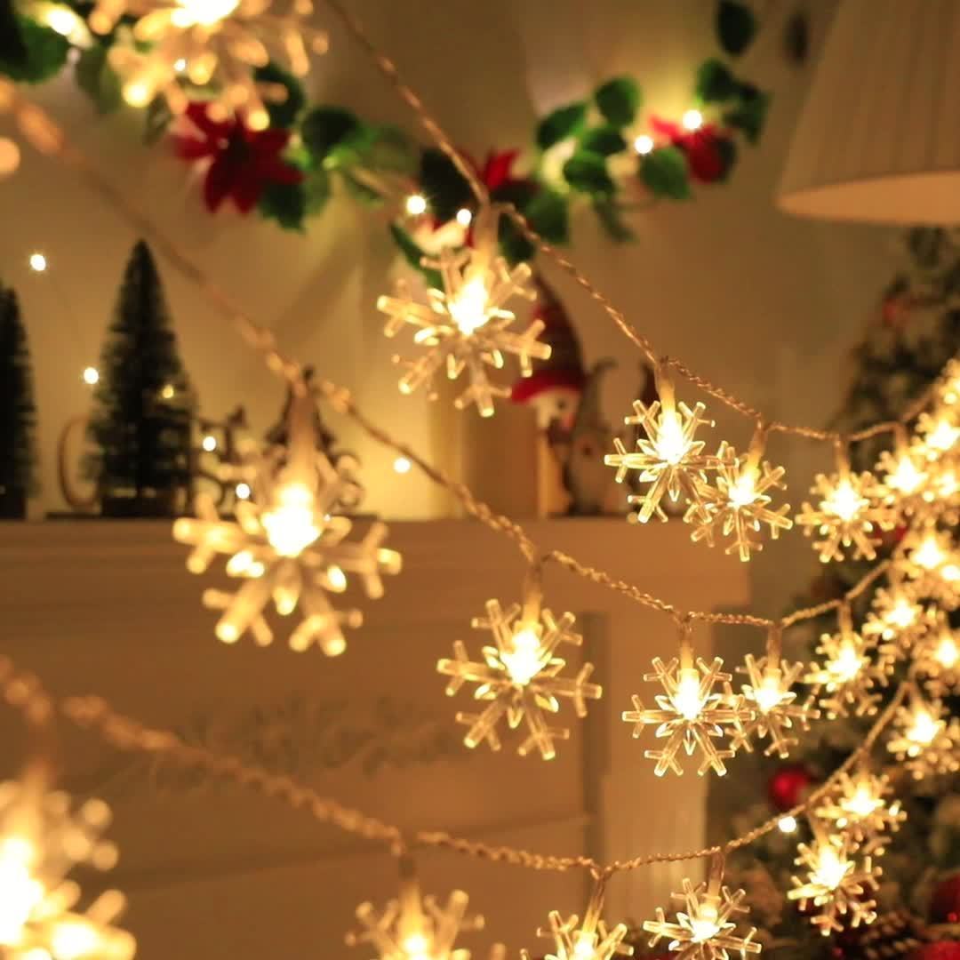Luces de Cuerda con Forma de Copo de Nieve, Funcionan con Pilas, para Interiores, Fiestas, Bodas y Decoraciones Navideñas, Luces de Hadas para Sala de Estar, Pasillo, Dormitorio, Barandilla de Escalera, Árbol de Navidad, Fiesta de Año Nuevo, Bodas, Decor