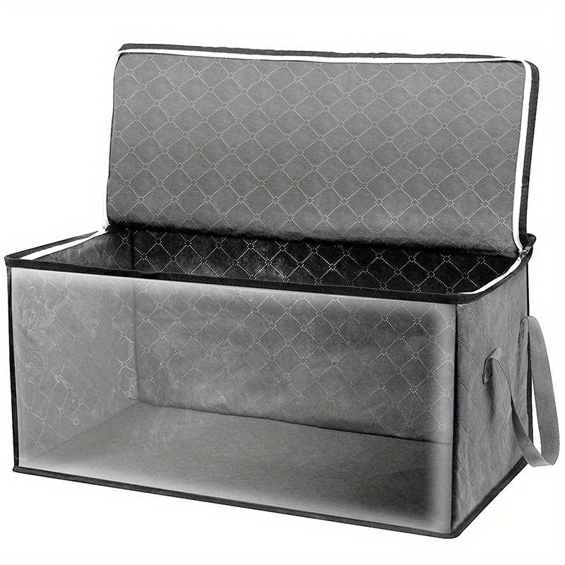 Cajas de almacenamiento plegables de gran capacidad de 54L, gris, rectangulares, estilo contemporáneo, tela duradera, ventana transparente, asas resistentes, multiusos para armario, dormitorio, organización del hogar, ropa, ropa de cama, almohadas, peluc