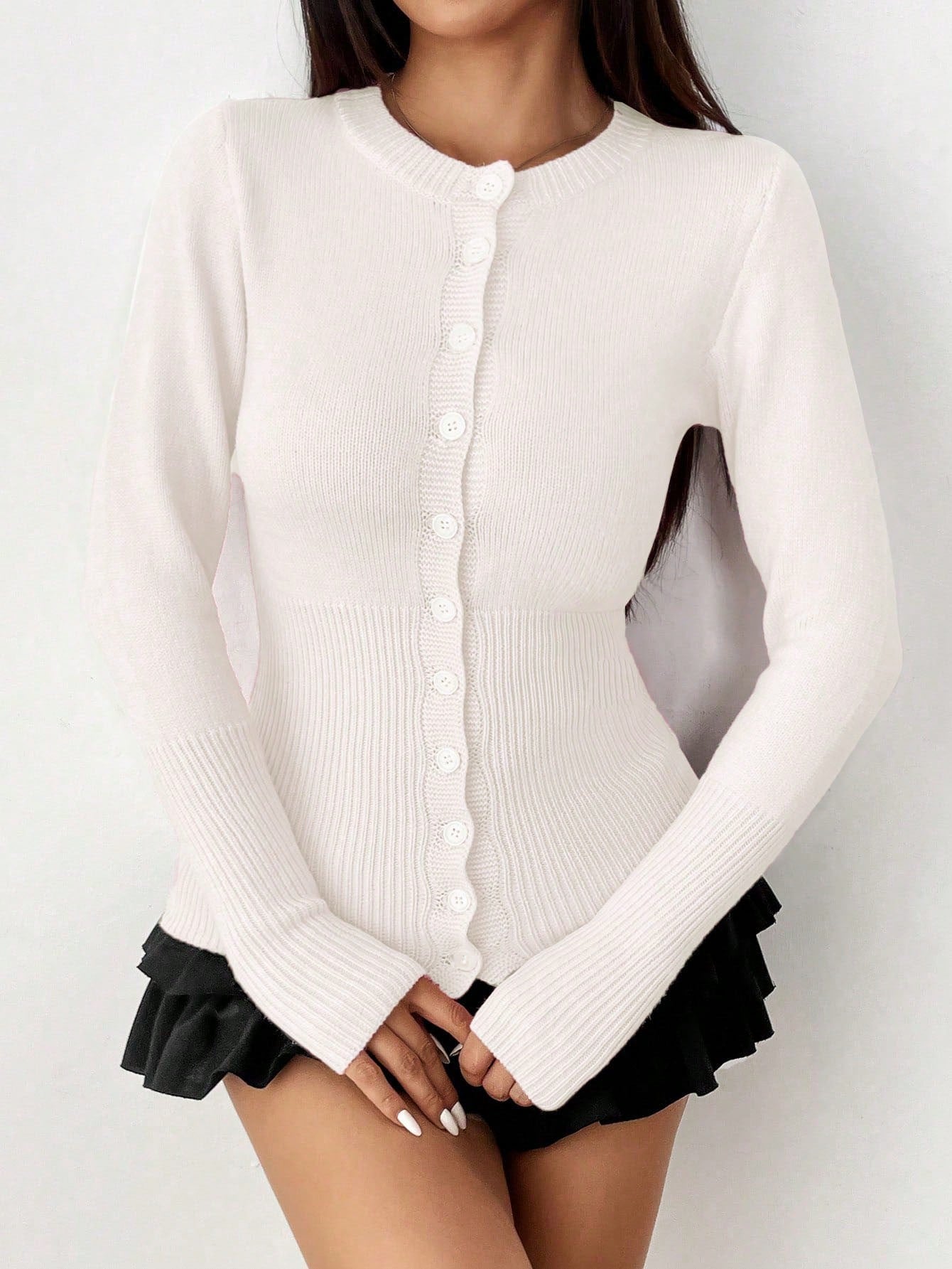 Moosta mujer chaqueta de punto de unicolor con cuello redondo, manga larga, de abotonadura sencilla, versatil y de moda, para otono/invierno
