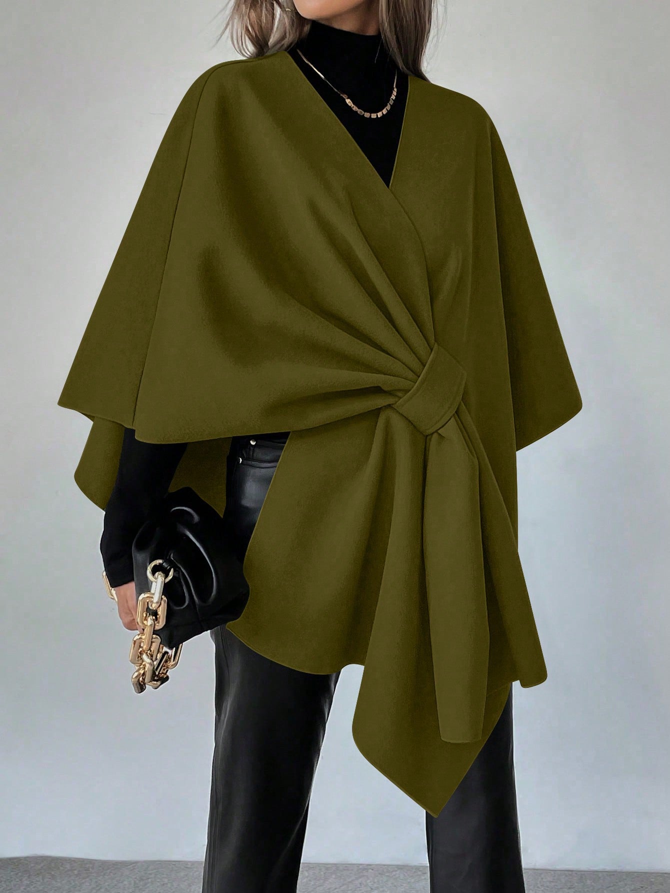 Clasi capa abrigo de lana asimetrica y holgada de diseno de moda de un solo color, para otono/invierno