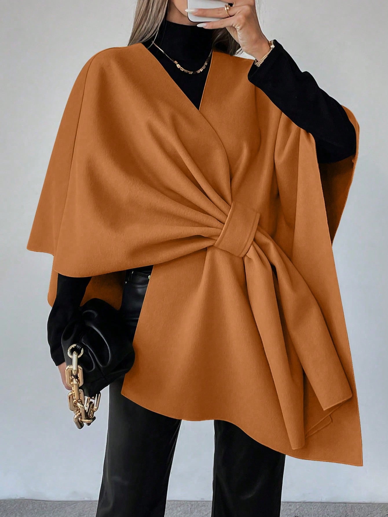Clasi capa abrigo de lana asimetrica y holgada de diseno de moda de un solo color, para otono/invierno