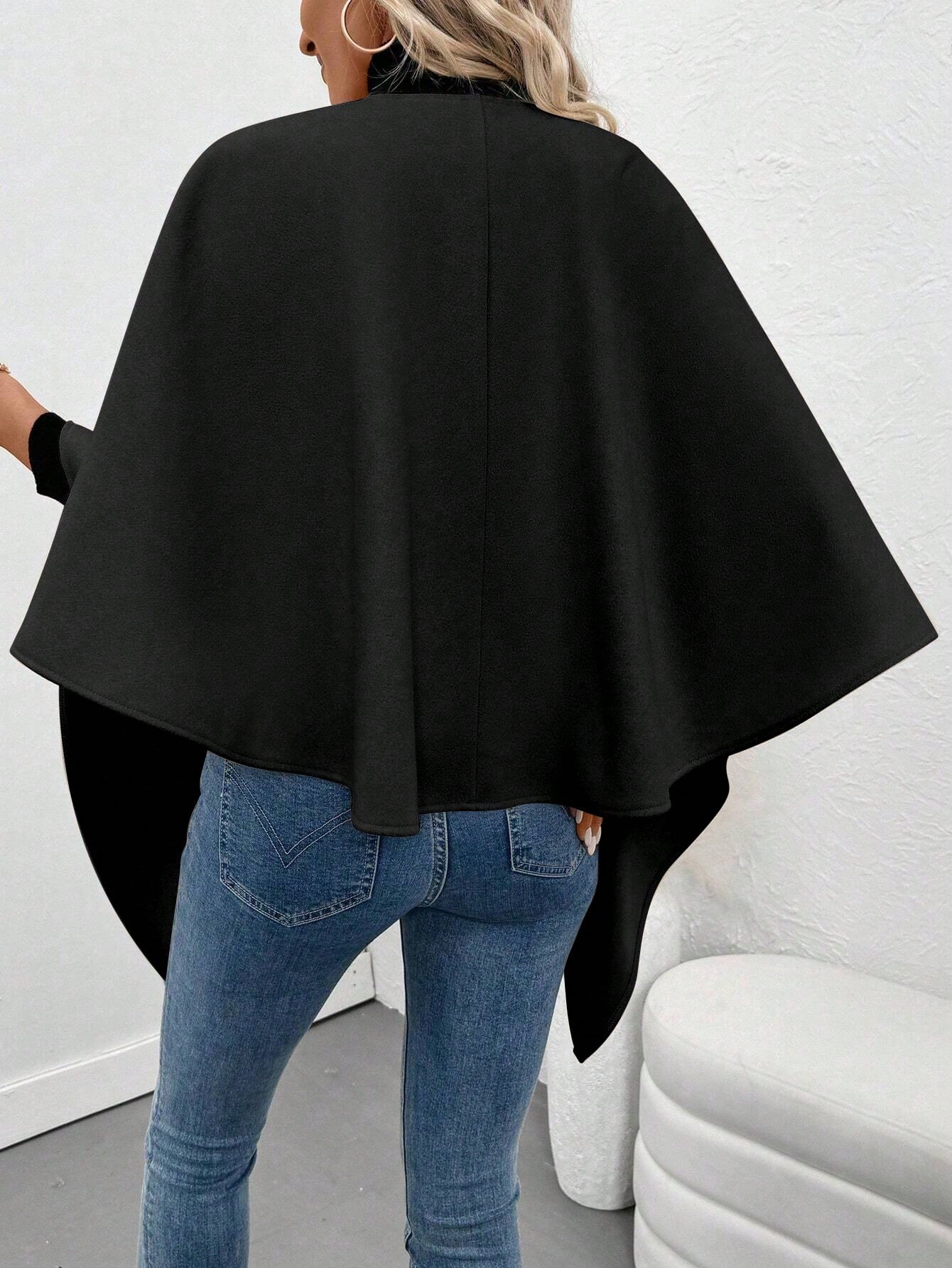 Clasi abrigo de lana de unicolor elegante con cierre envolvente para mujer, para otono/invierno
