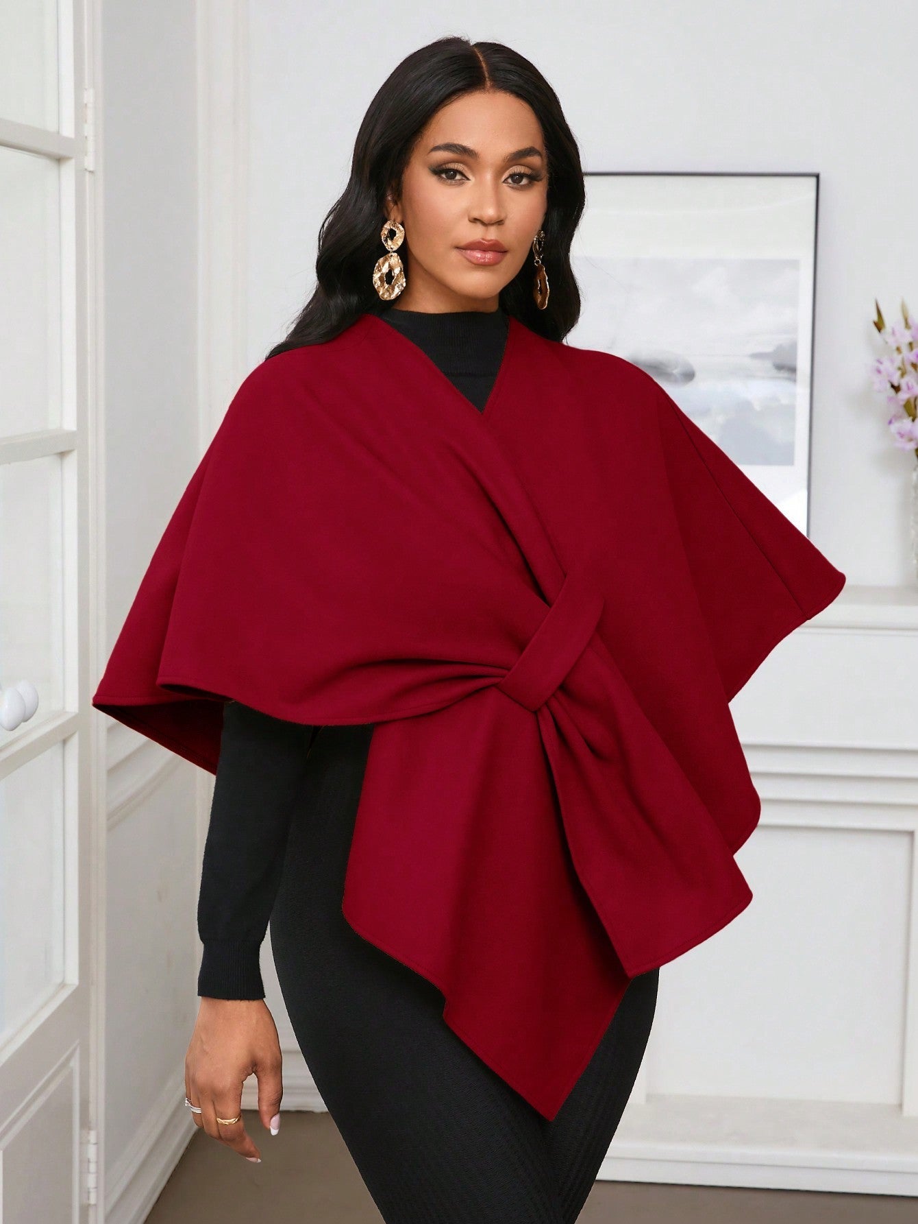 Lady poncho para mujer con diseno de drapeado en la cintura y lazo
