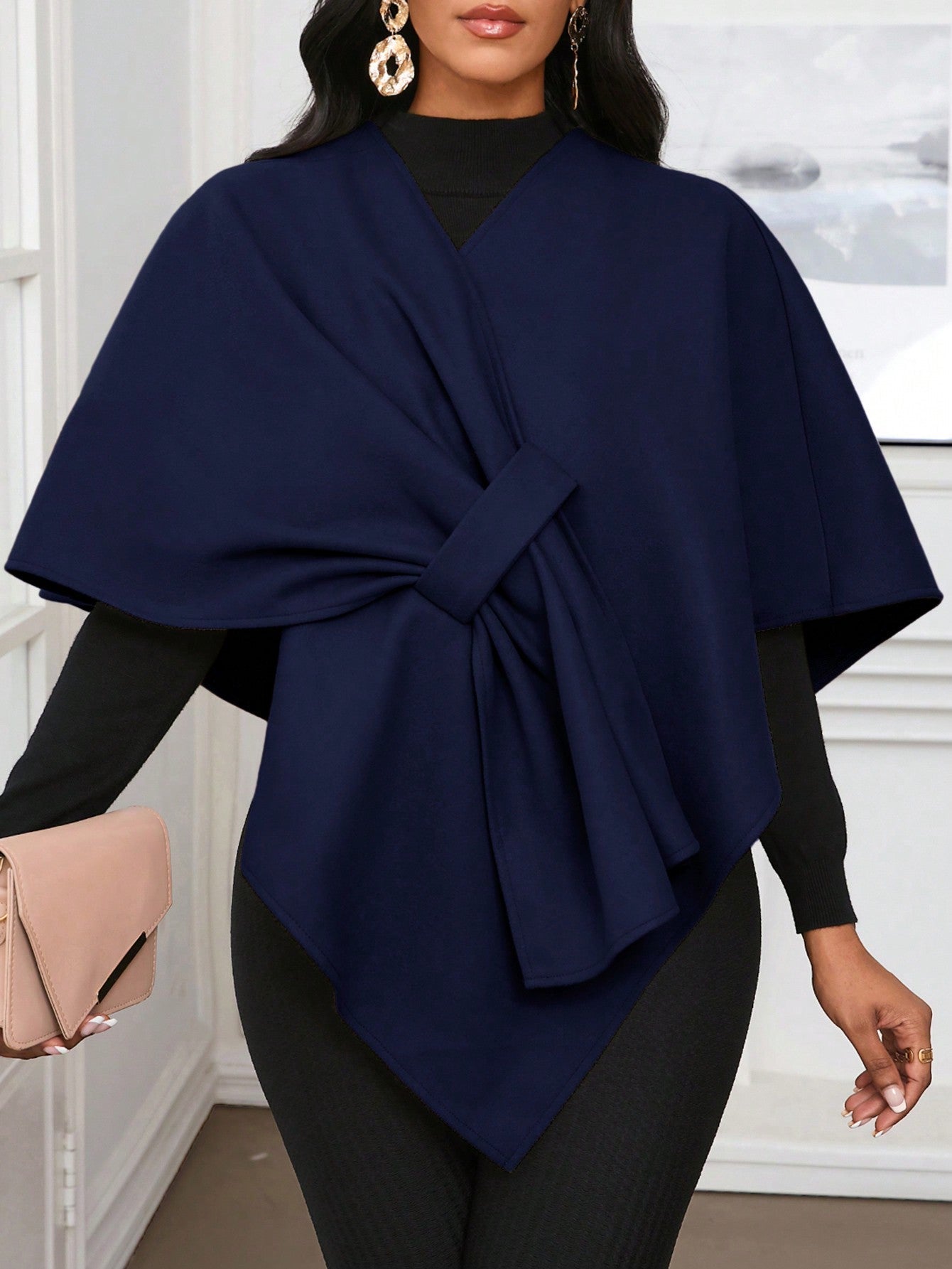 Lady poncho para mujer con diseno de drapeado en la cintura y lazo