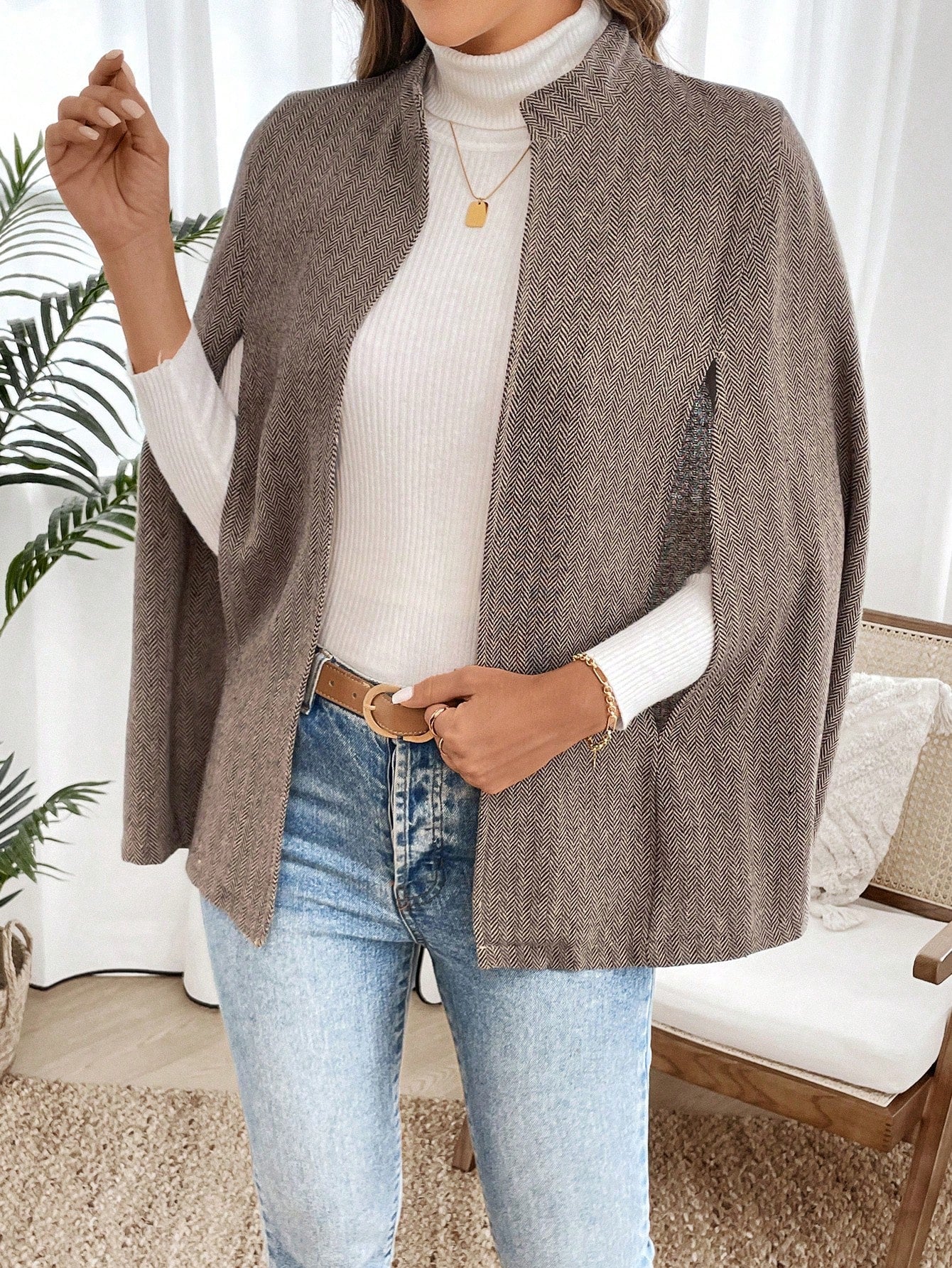 Emery rose ropa de otono para mujer, abrigo de lana con estilo de capa elegante para mujer, ropa de oficina para mujer