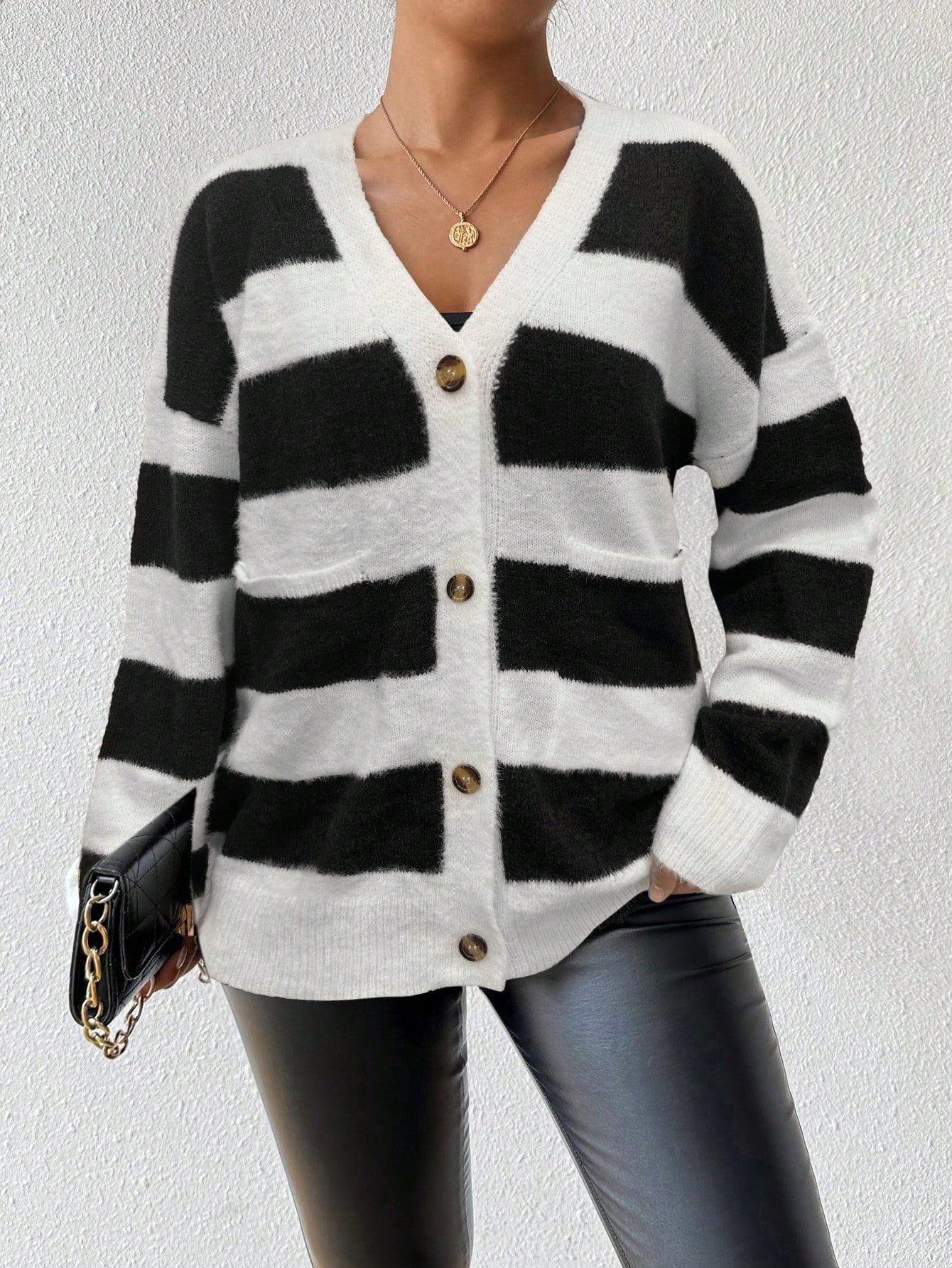 Essnce nueva moda sueter de lana de imitacion de vison con rayas para mujer, otono/invierno