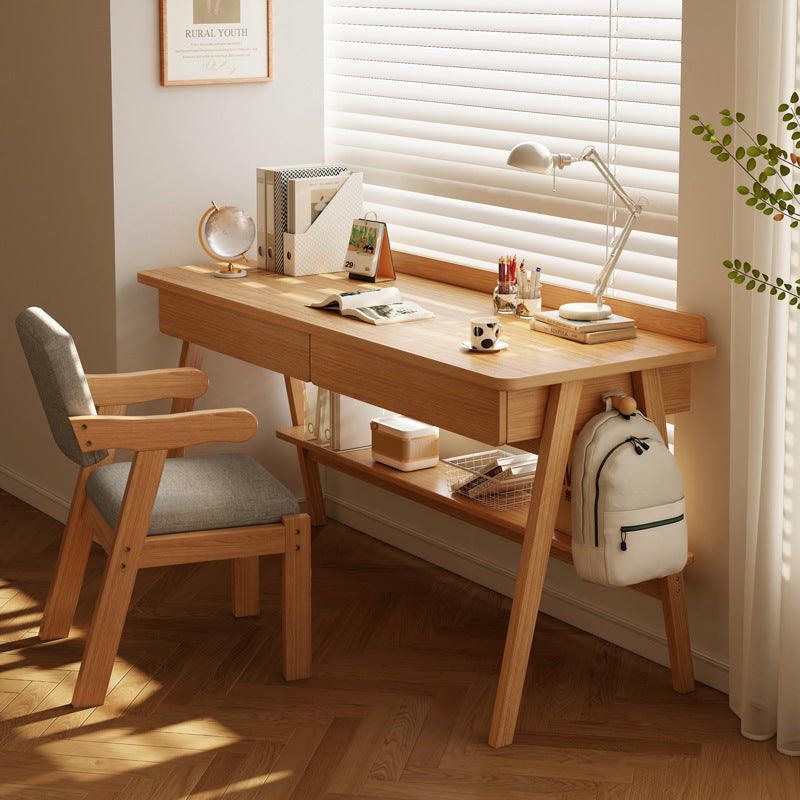 Escritorio moderno de madera con cajones, mesa de estudio multiusos, estación de trabajo para computadora, escritorio de escritura, estante de almacenamiento para oficina en casa, montaje en el piso, diseño de estante en capas