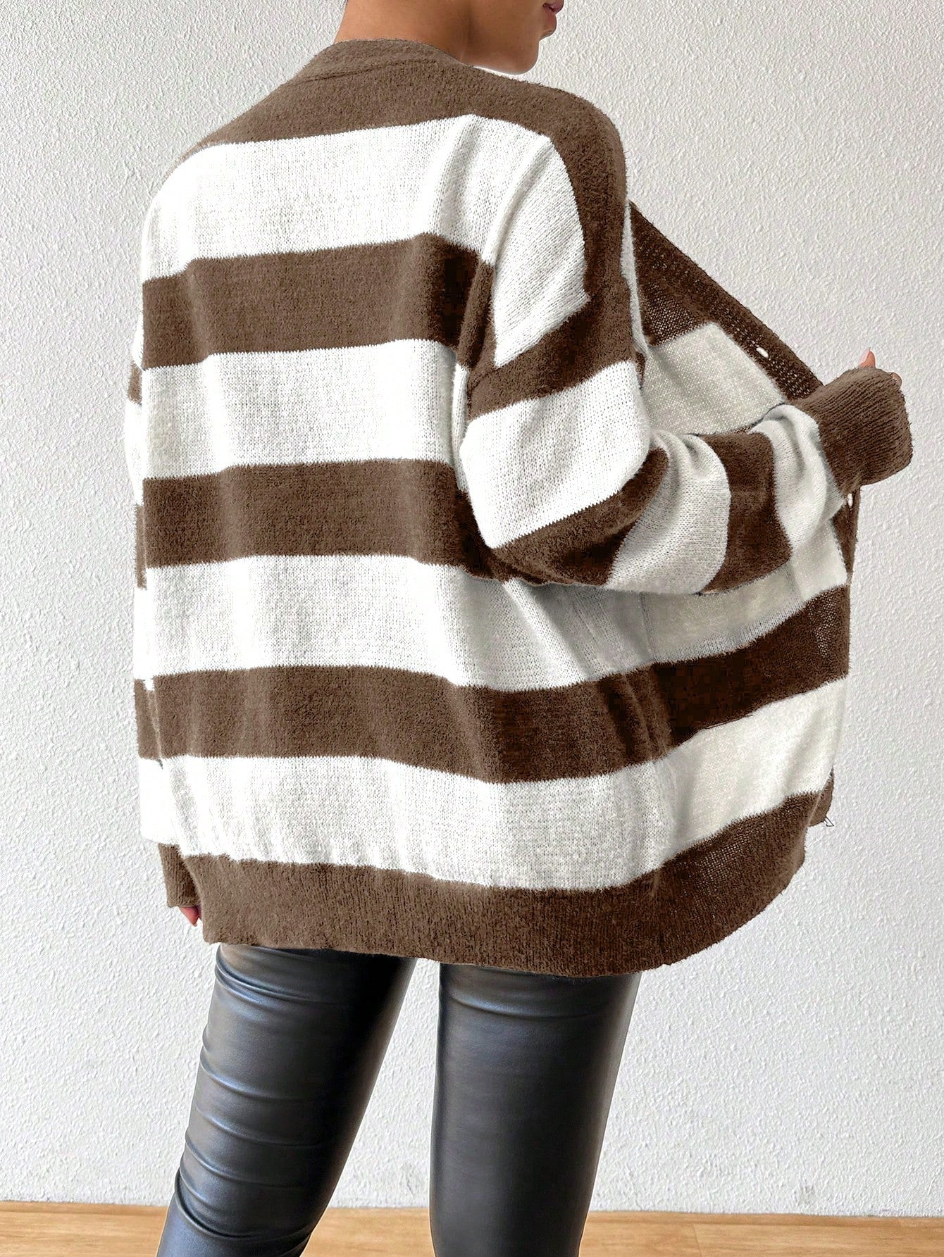Essnce nueva moda sueter de lana de imitacion de vison con rayas para mujer, otono/invierno