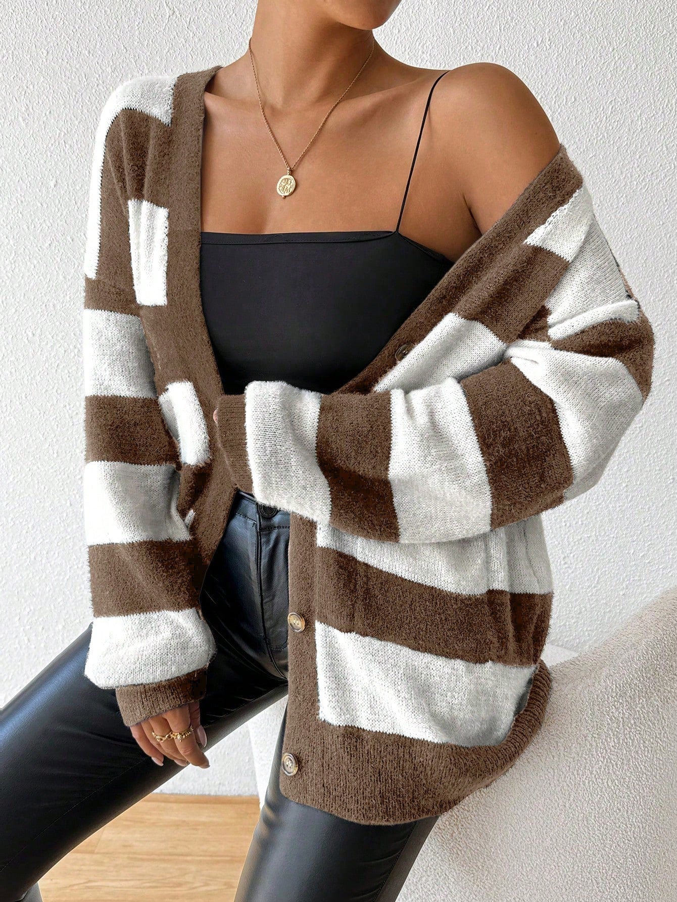 Essnce nueva moda sueter de lana de imitacion de vison con rayas para mujer, otono/invierno